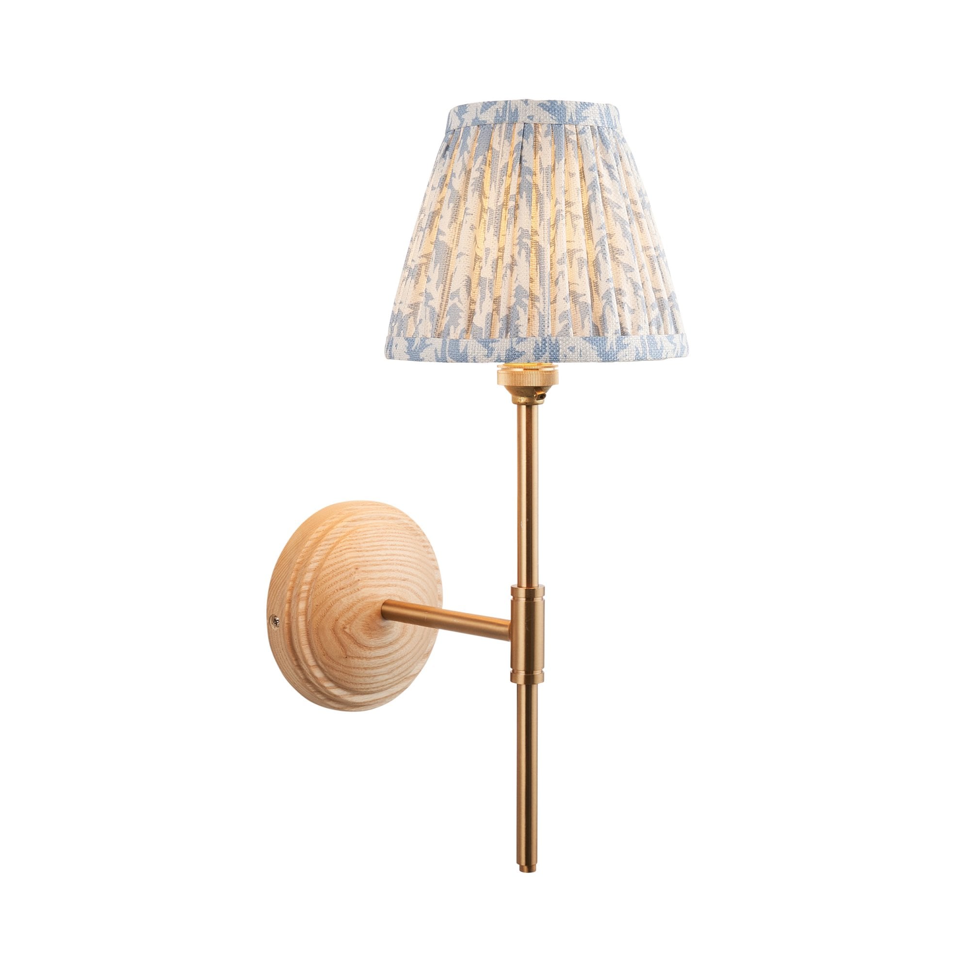 Endon Wood T Bar Wall Light & Leaf 16cm Shell Bay Blue Shade