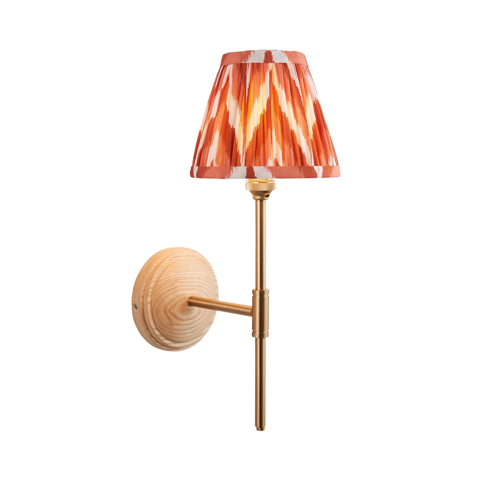 Endon Wood T Bar Wall Light & Zigzag 16cm Apricot Orange Shade