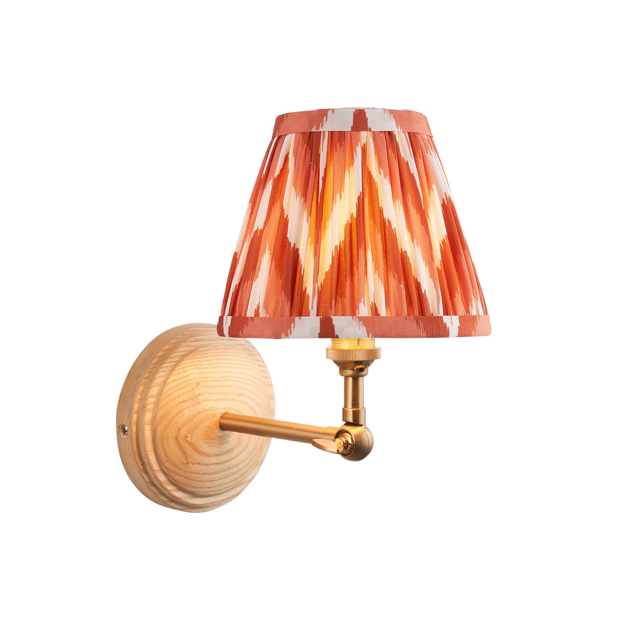 Endon Wood Wing Wall Light & Zigzag 16cm Apricot Orange Shade