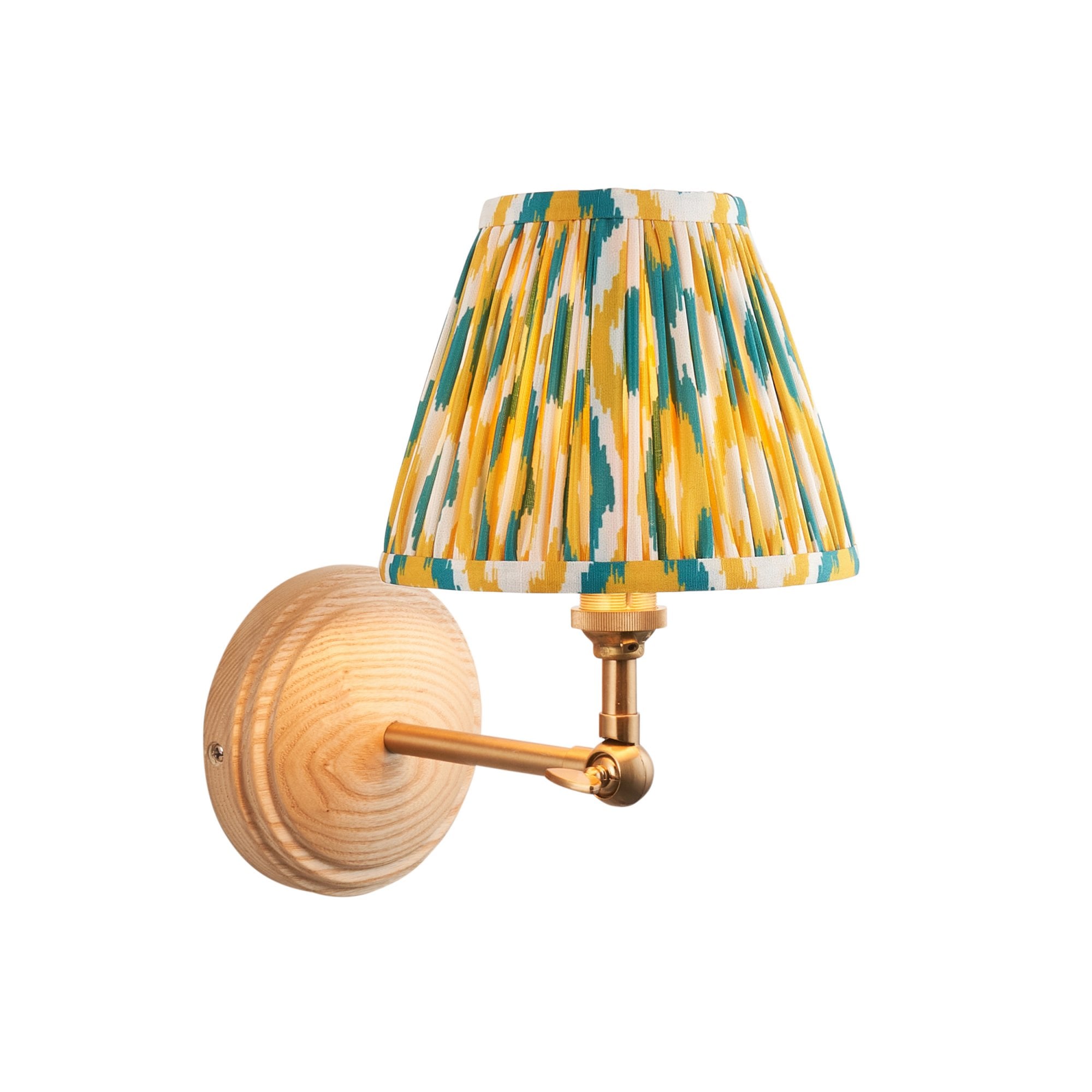 Endon Wood Wing Wall Light & Ikat 16cm Yellow & Jade Shade