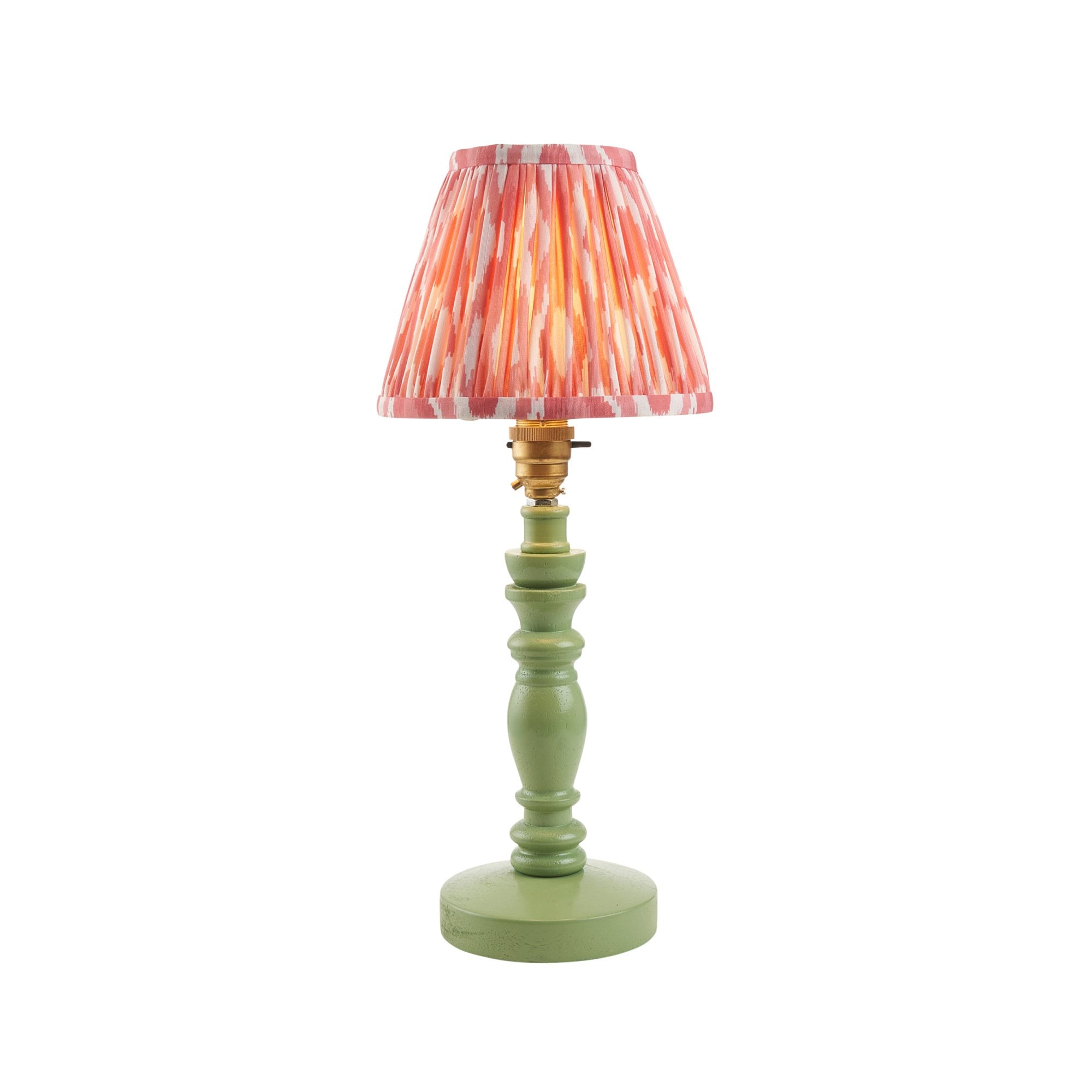 Endon Bibury Satin Cotswold Green Table Lamp & Ikat 16cm Coral Pink Shade