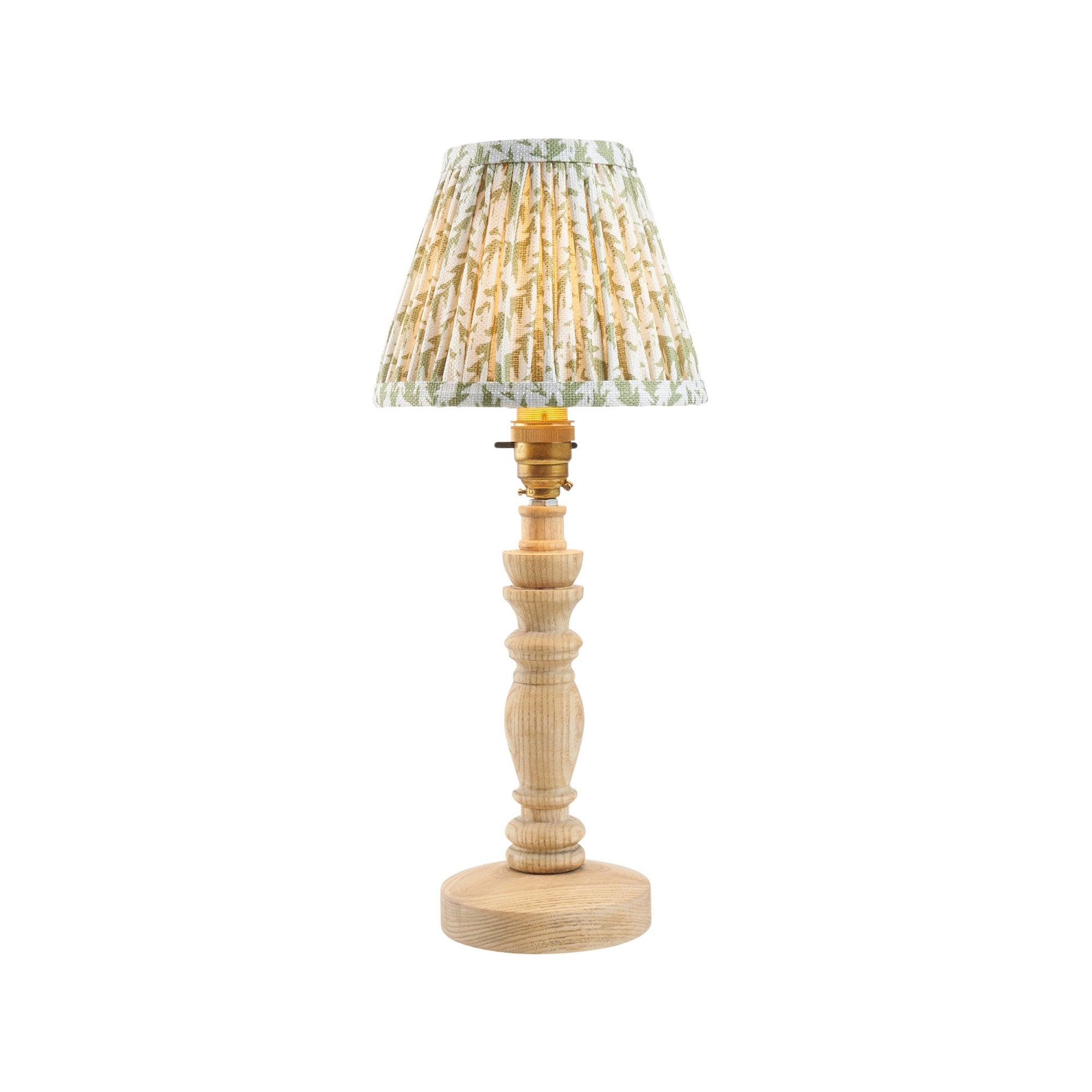 Endon Bibury Natural Ash Wood Table Lamp & Leaf 16cm Herb Garden Green Shade