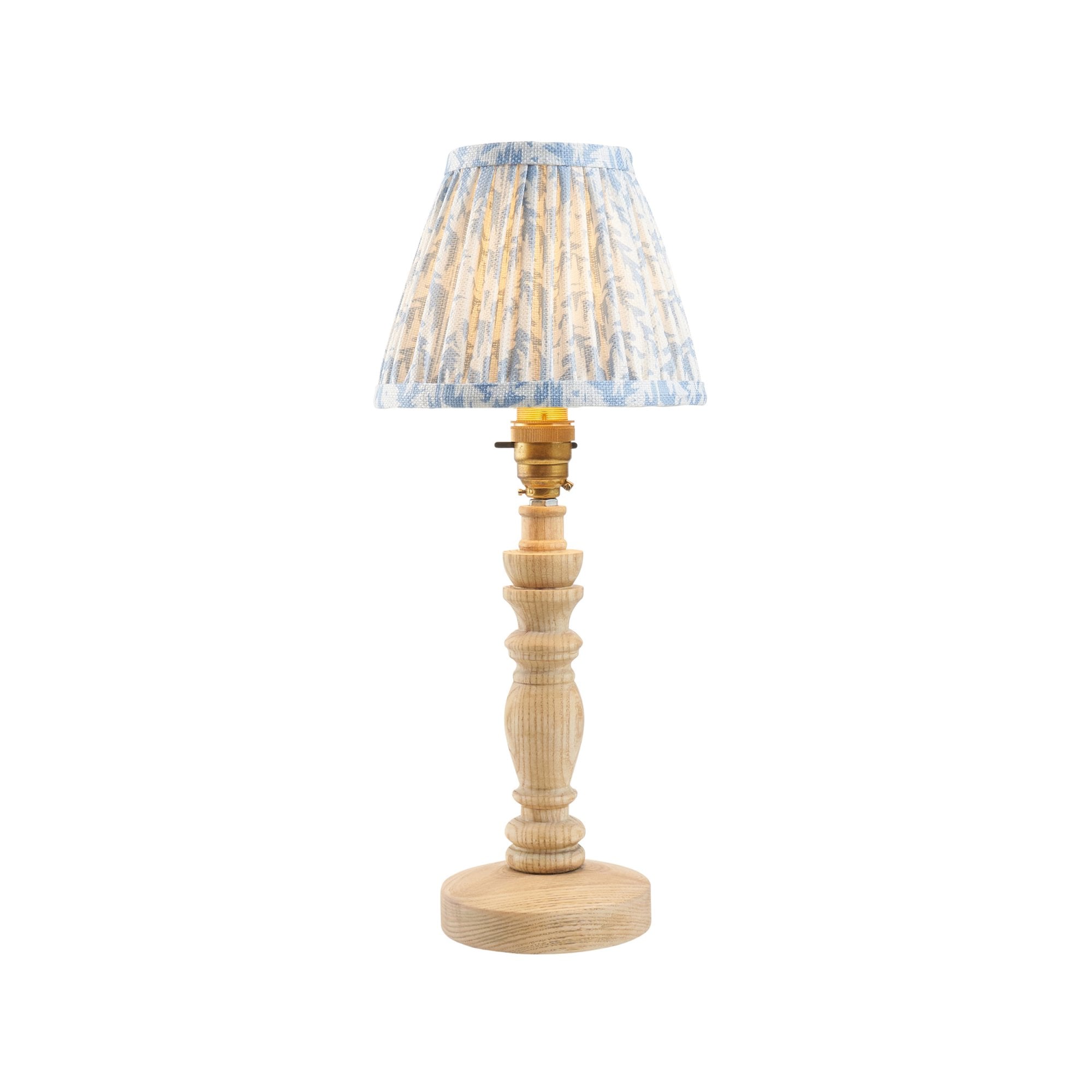 Endon Bibury Natural Ash Wood Table Lamp & Leaf 16cm Shell Bay Blue Shade
