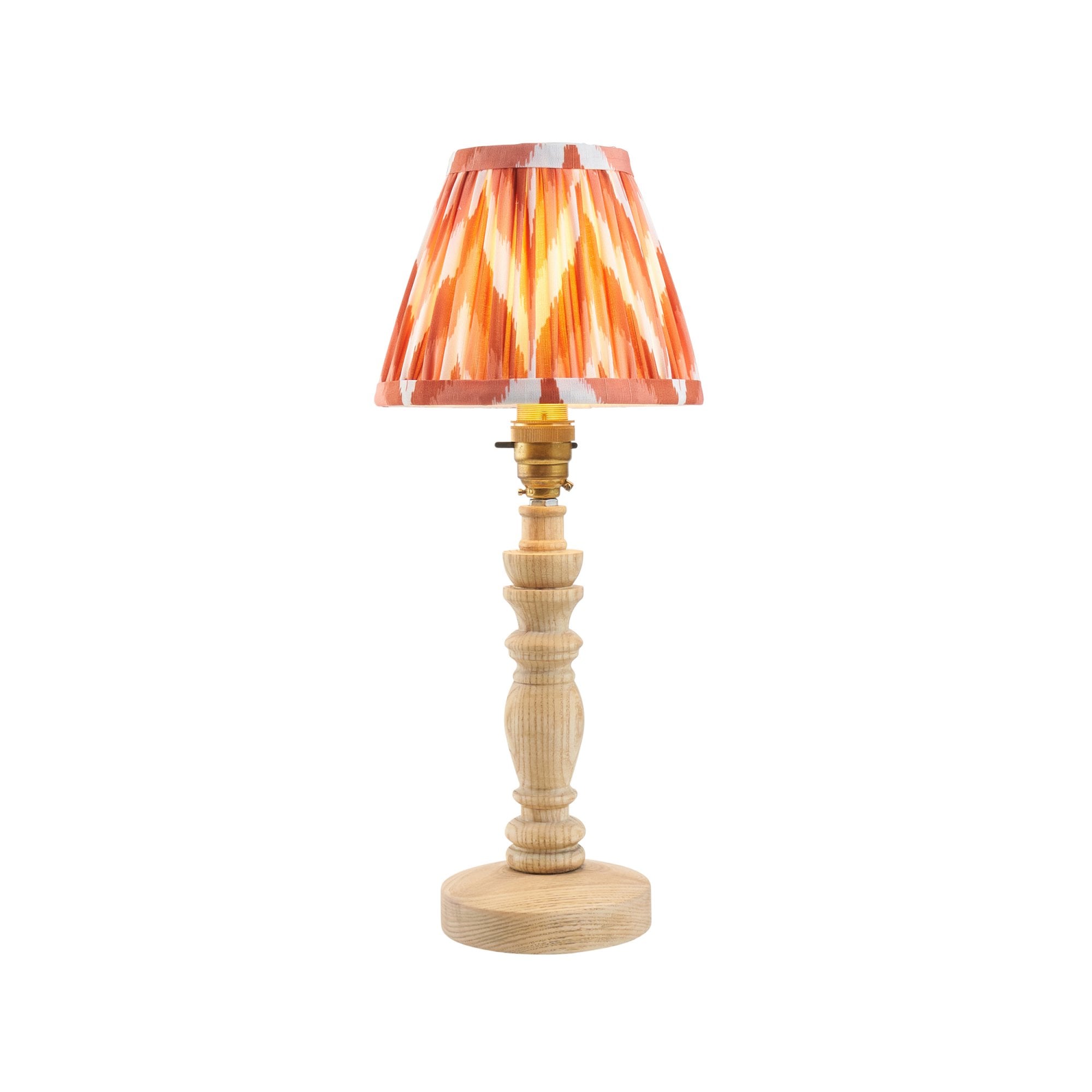 Endon Bibury Natural Ash Wood Table Lamp & Zigzag 16cm Apricot Orange Shade