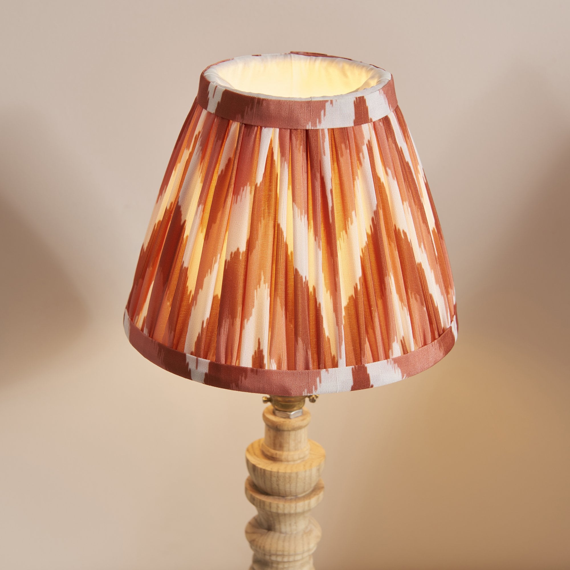 Endon Bibury Natural Ash Wood Table Lamp & Zigzag 16cm Apricot Orange Shade