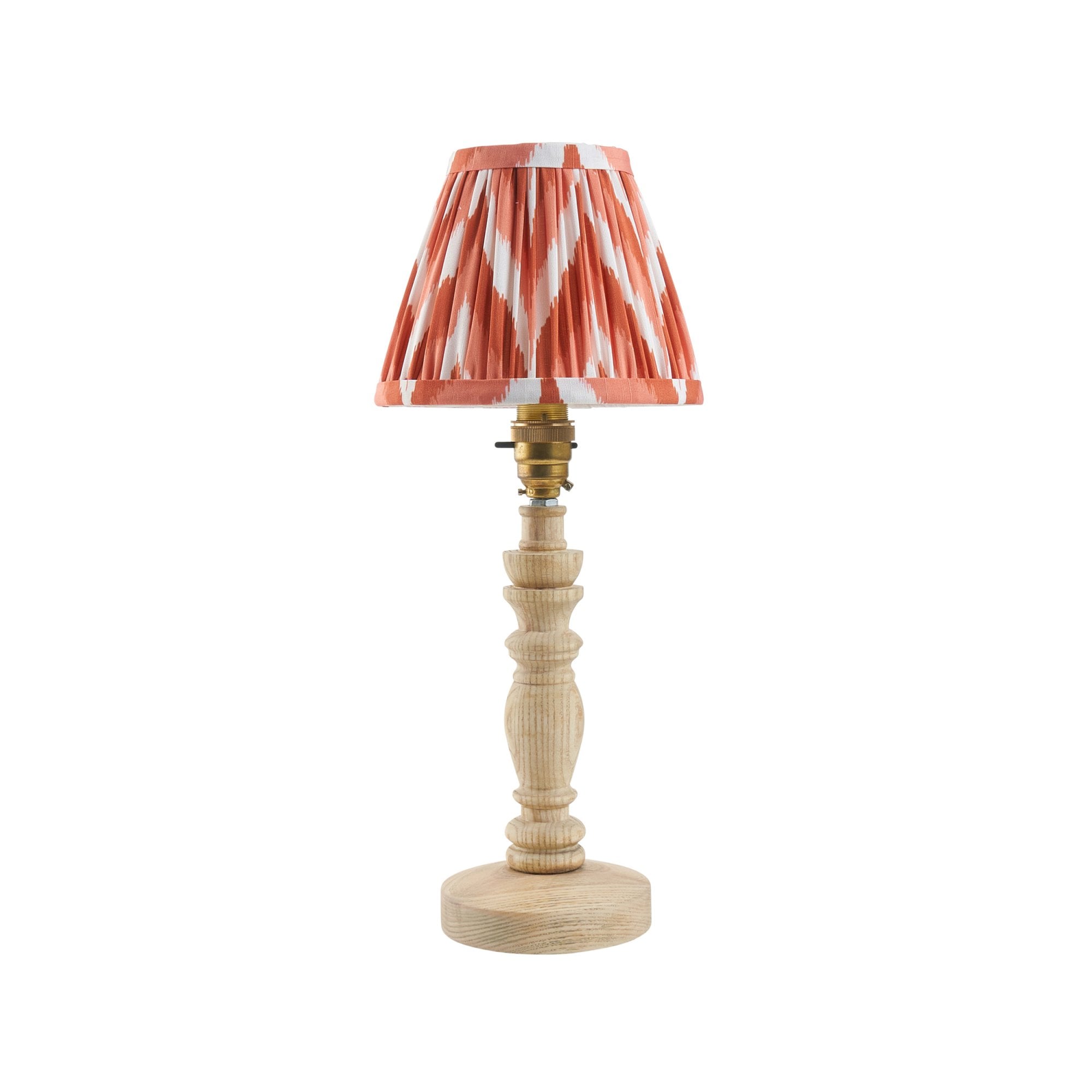 Endon Bibury Natural Ash Wood Table Lamp & Zigzag 16cm Apricot Orange Shade