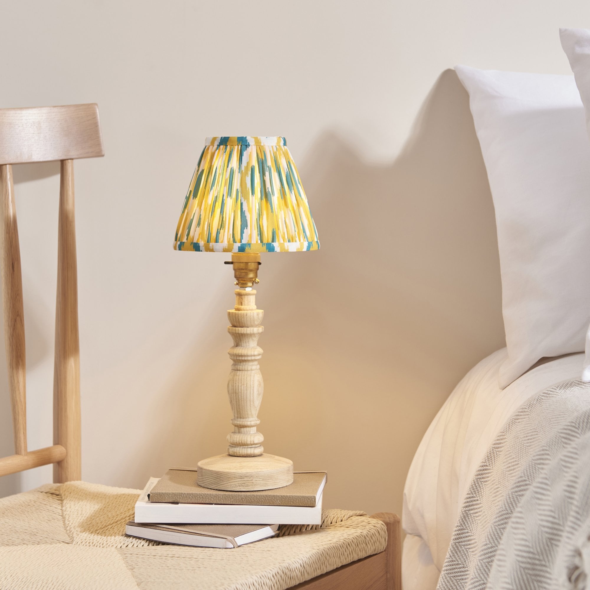 Endon Bibury Table Lamp & Ikat 16cm Yellow & Jade Shade