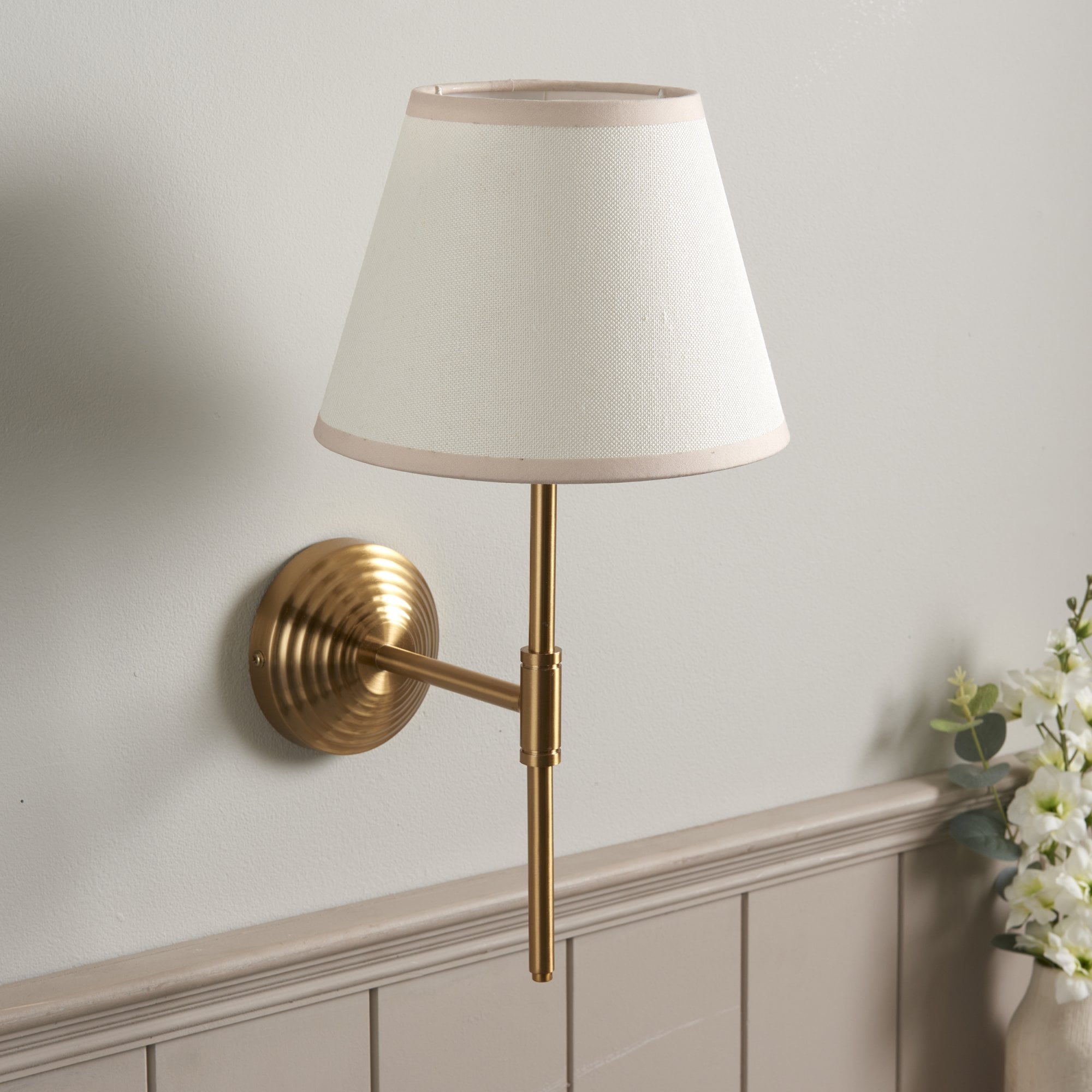 Endon Obelisk T Bar Wall Light & Ivy 20cm Vintage White Shade