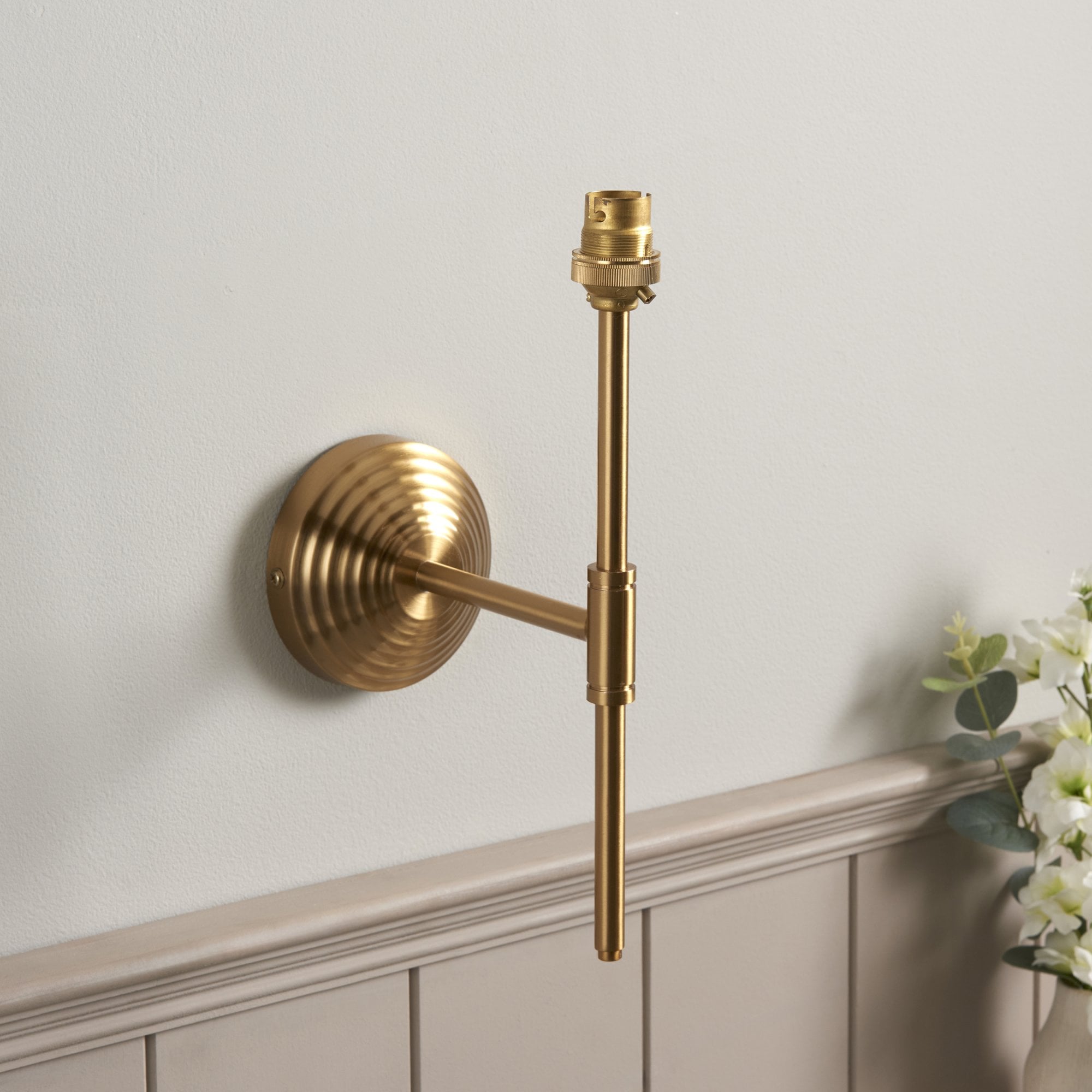 Endon Obelisk T Bar Wall Light & Ivy 20cm Vintage White Shade
