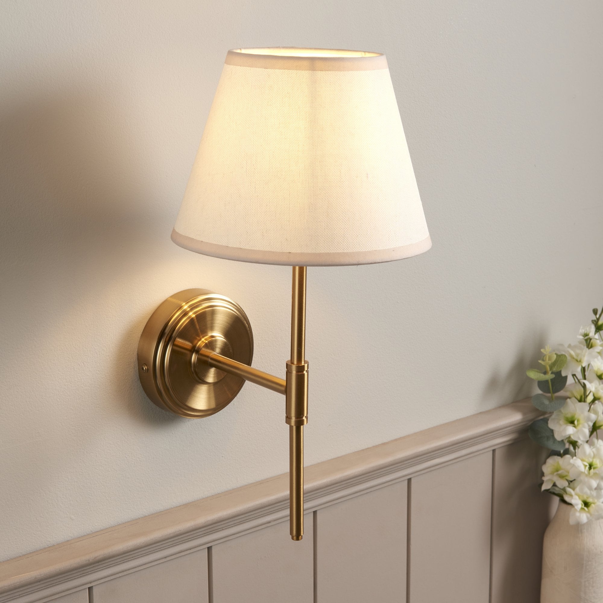 Endon Step T Bar Wall Light & Ivy 20cm Vintage White Shade