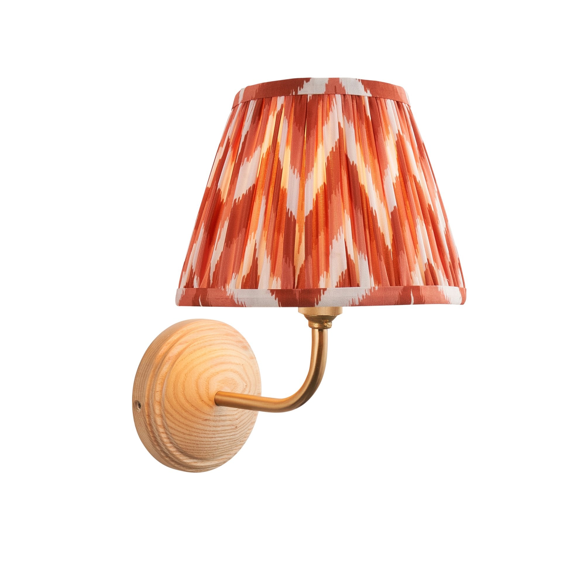 Endon Wood Arc Wall Light & Zigzag 20cm Apricot Orange Shade