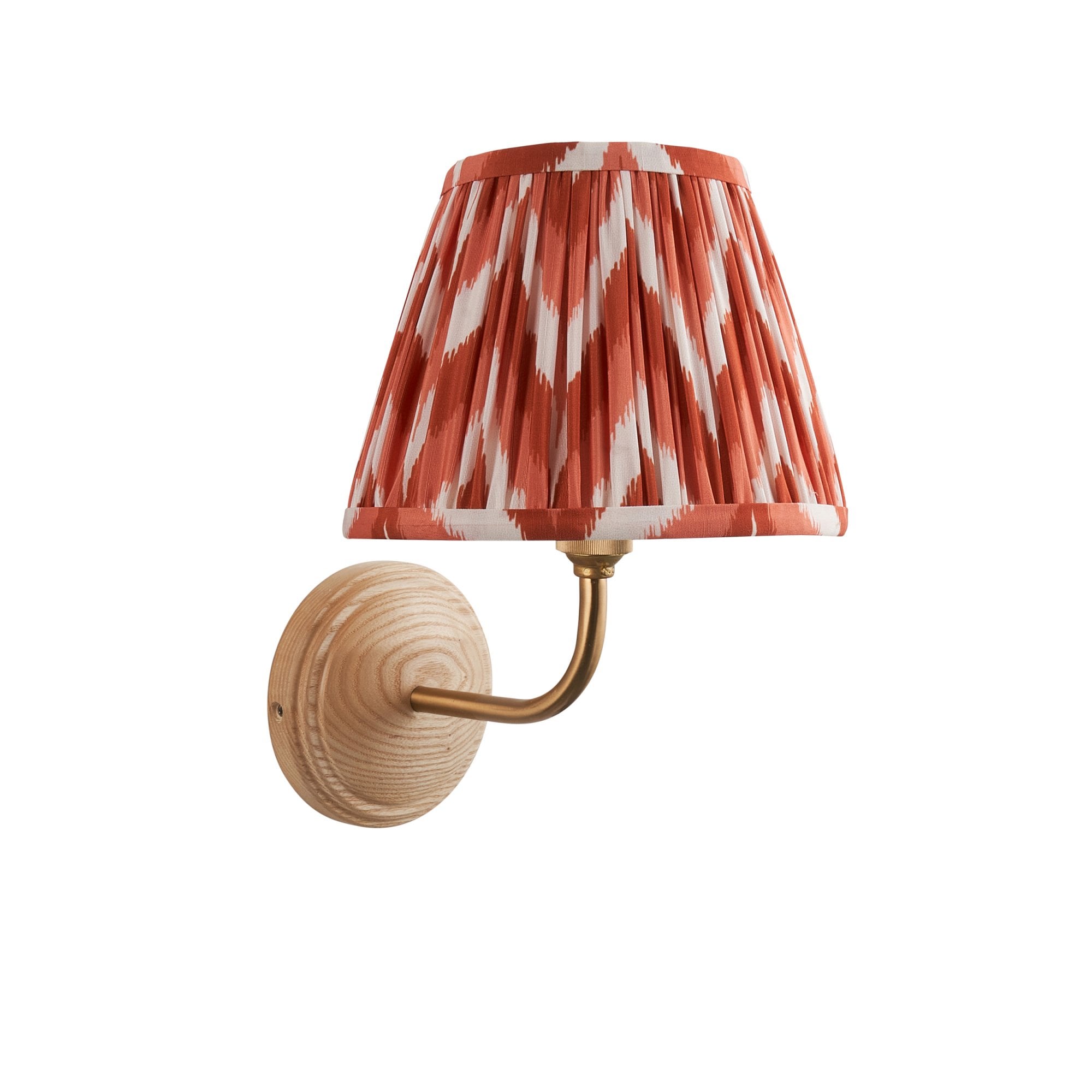 Endon Wood Arc Wall Light & Zigzag 20cm Apricot Orange Shade
