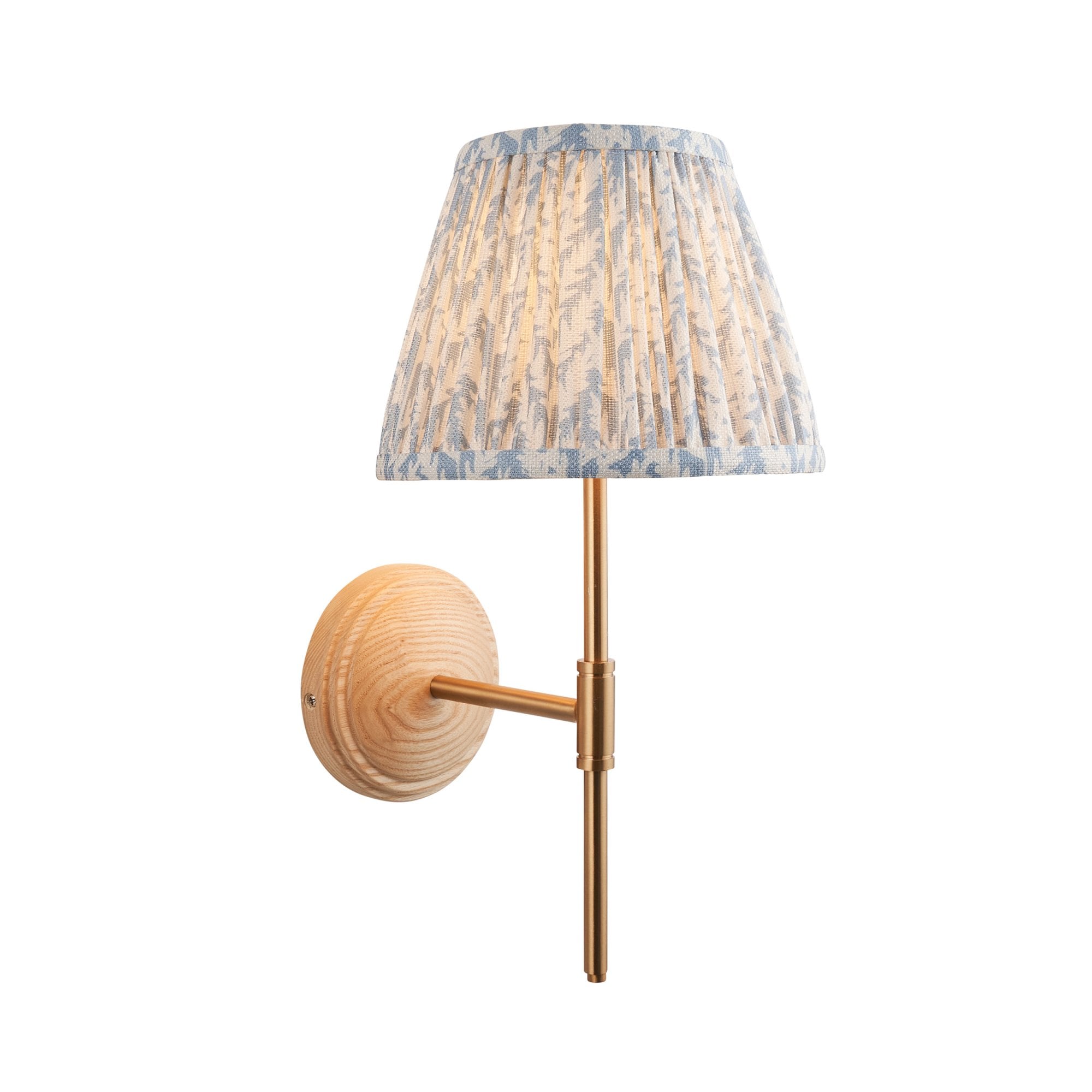 Endon Wood T Bar Wall Light & Leaf 20cm Shell Bay Blue Shade