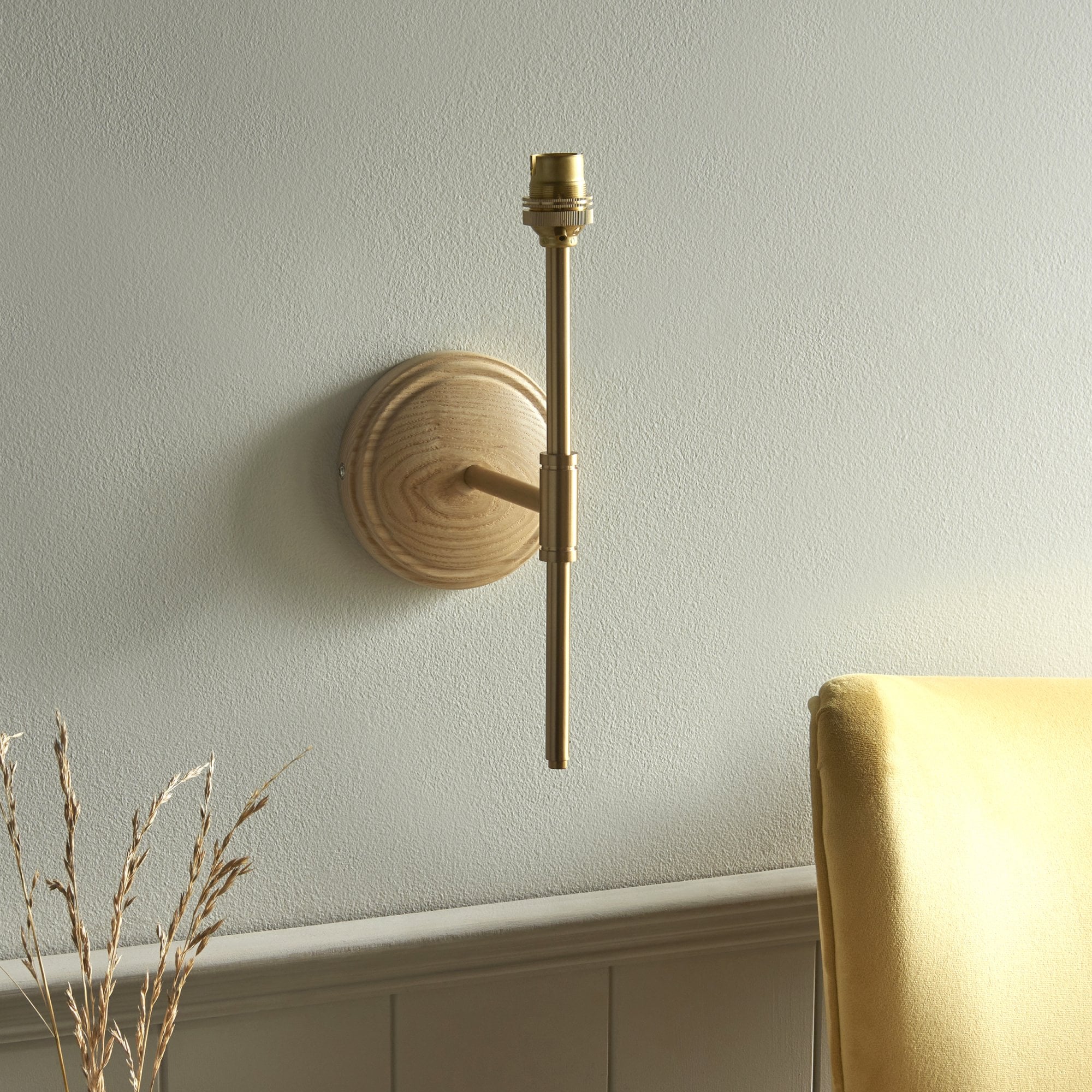 Endon Wood T Bar Wall Light & Leaf 20cm Shell Bay Blue Shade