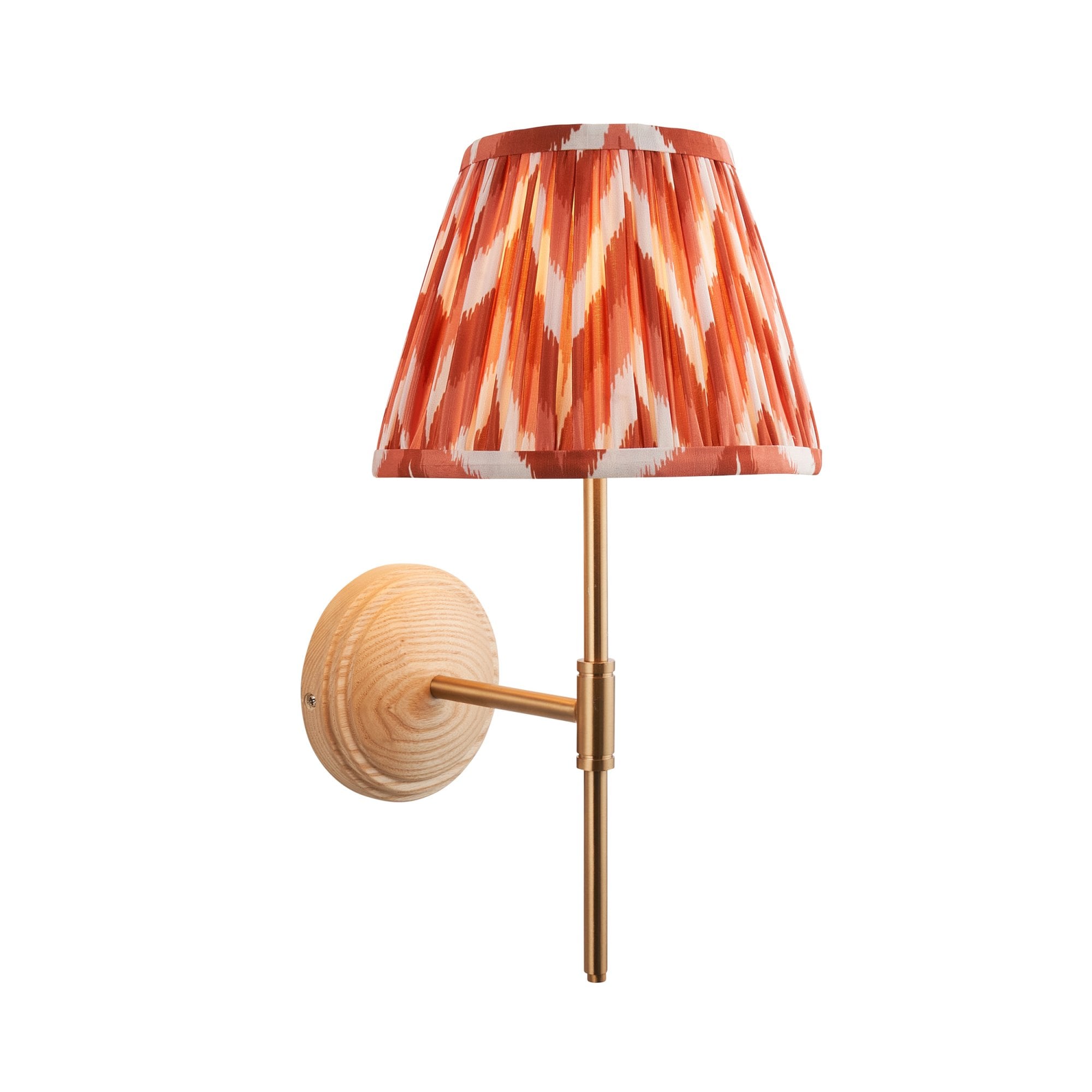Endon Wood T Bar Wall Light & Zigzag 20cm Apricot Orange Shade