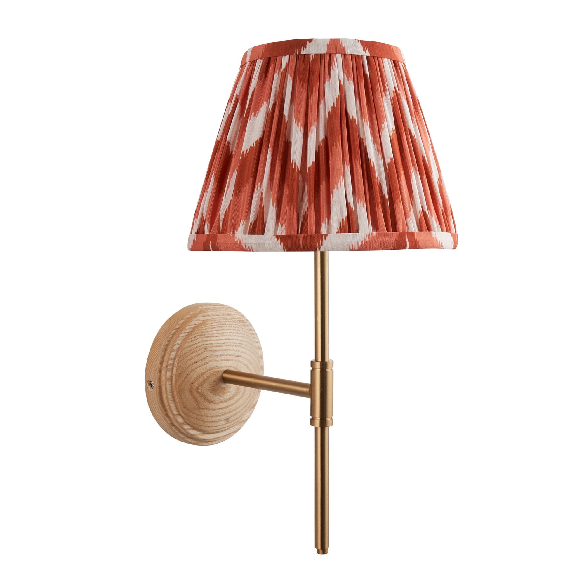 Endon Wood T Bar Wall Light & Zigzag 20cm Apricot Orange Shade