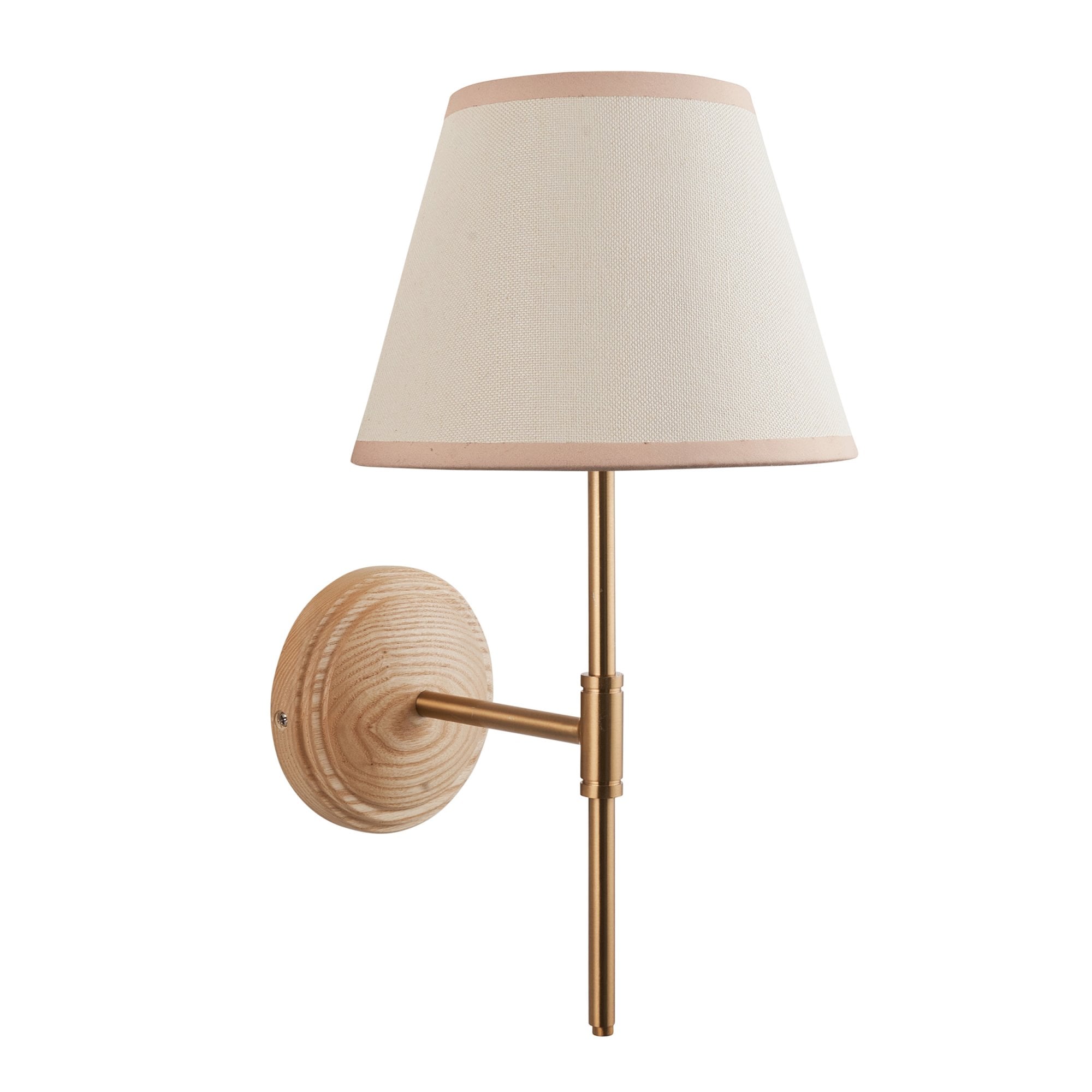 Endon Wood T Bar Wall Light & Ivy 20cm Vintage White Shade
