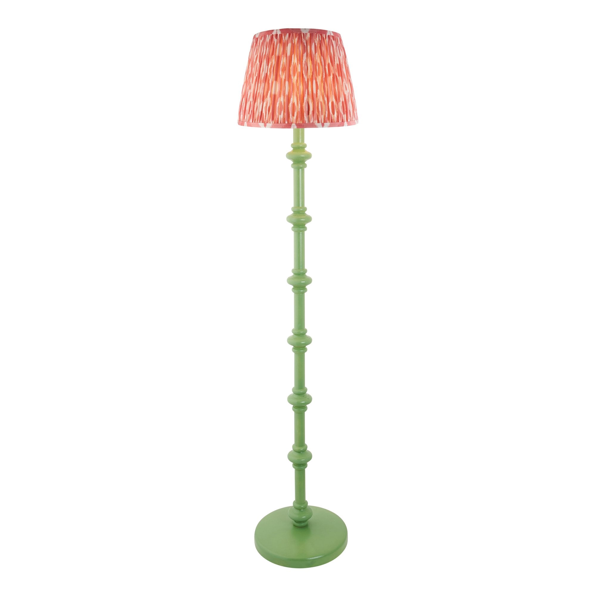 Endon Carnaby Satin Cotswold Green Floor Lamp & Ikat 35cm Coral Pink Shade