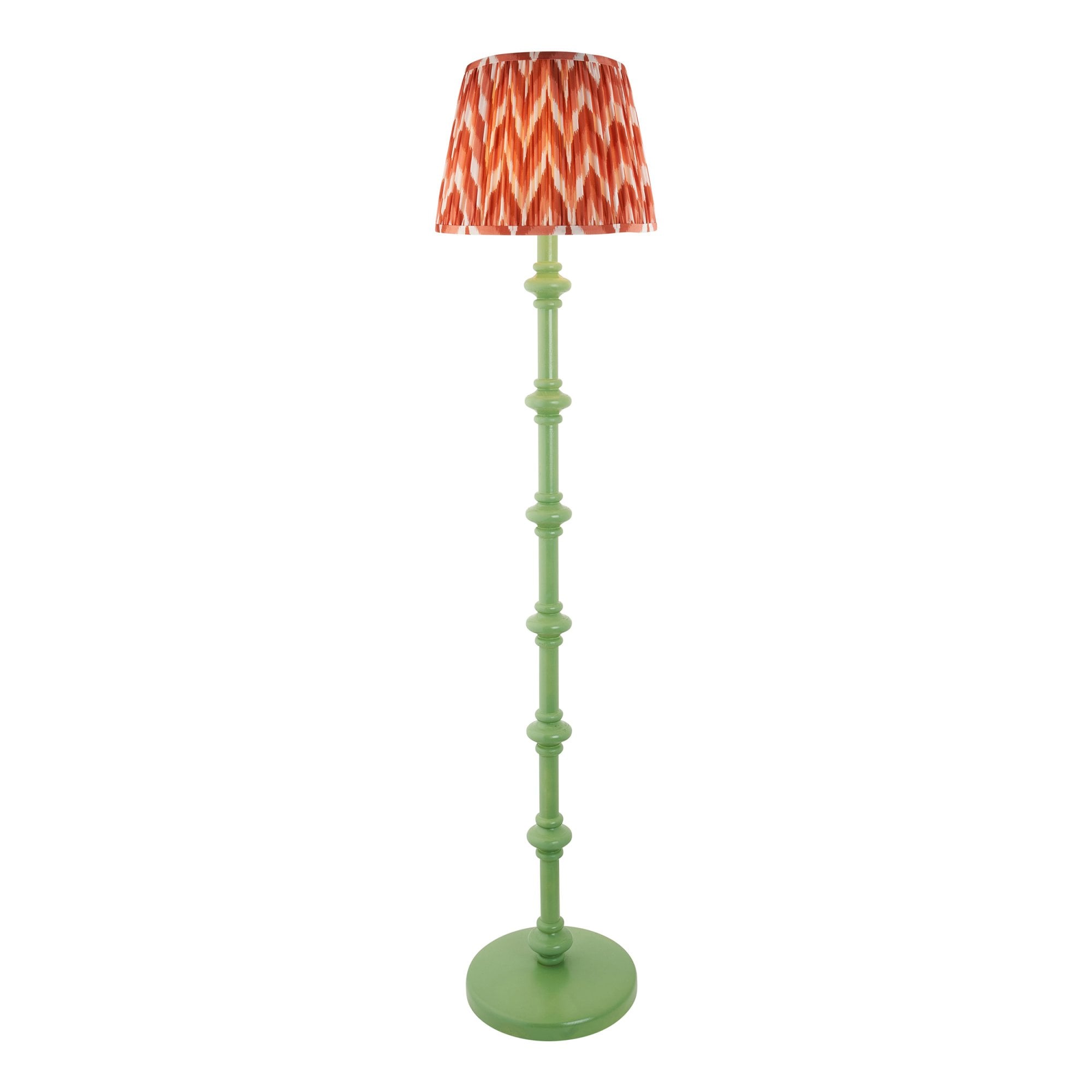 Endon Carnaby Satin Cotswold Green Floor Lamp & Zigzag 35cm Apricot Orange Shade