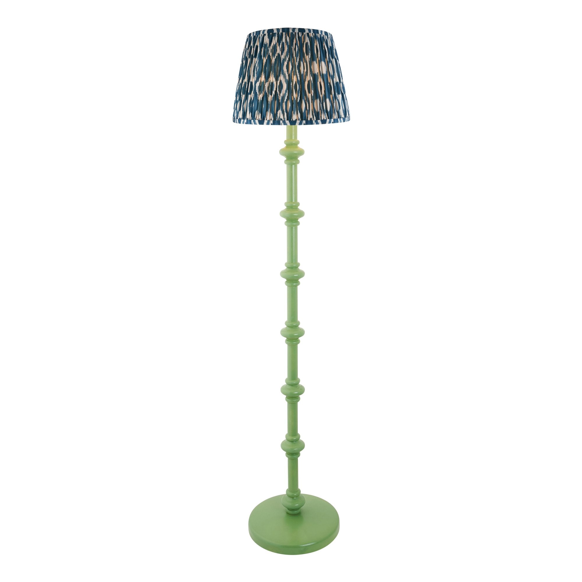 Endon Carnaby Satin Cotswold Green Floor Lamp & Ikat 35cm Marlin Blue Shade