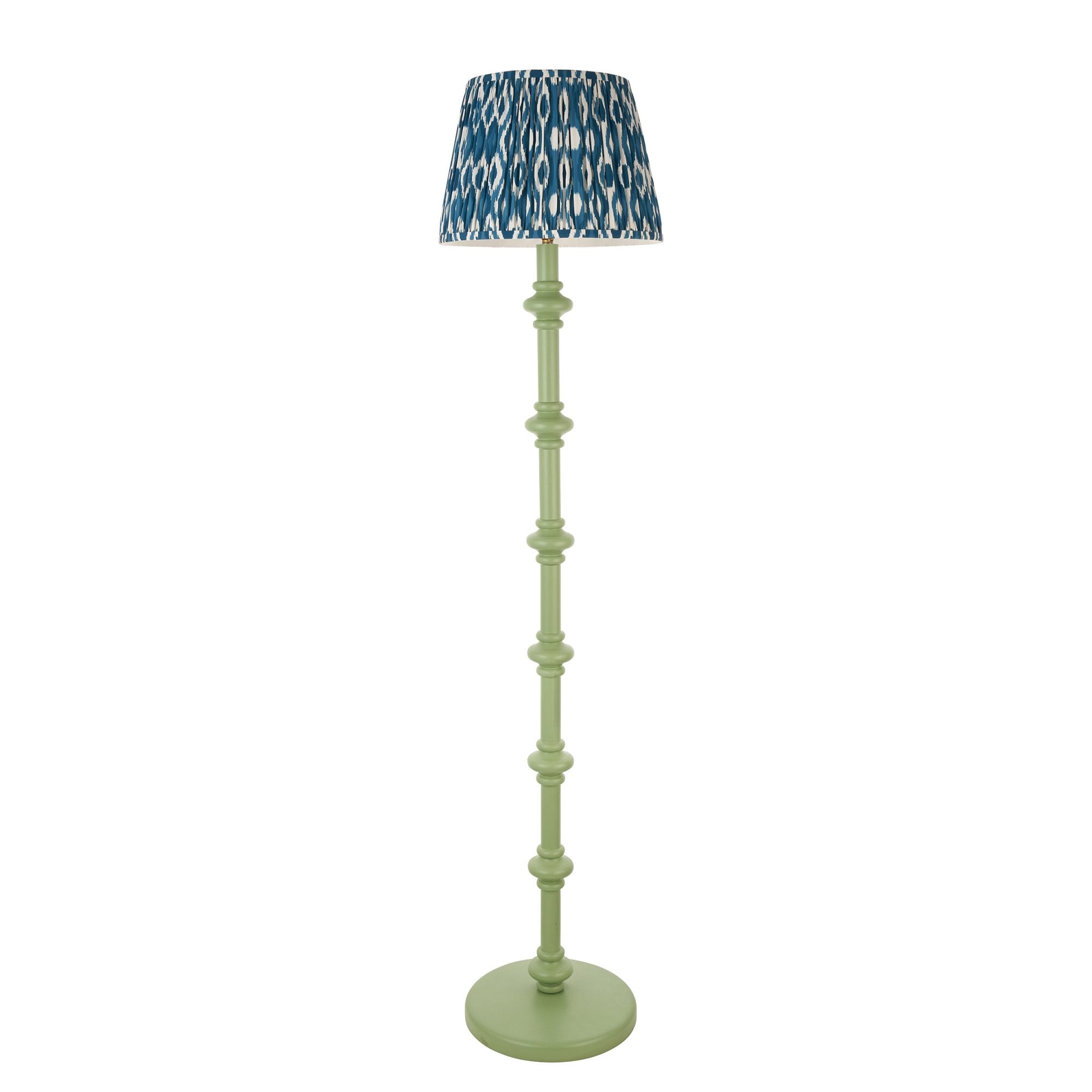 Endon Carnaby Satin Cotswold Green Floor Lamp & Ikat 35cm Marlin Blue Shade