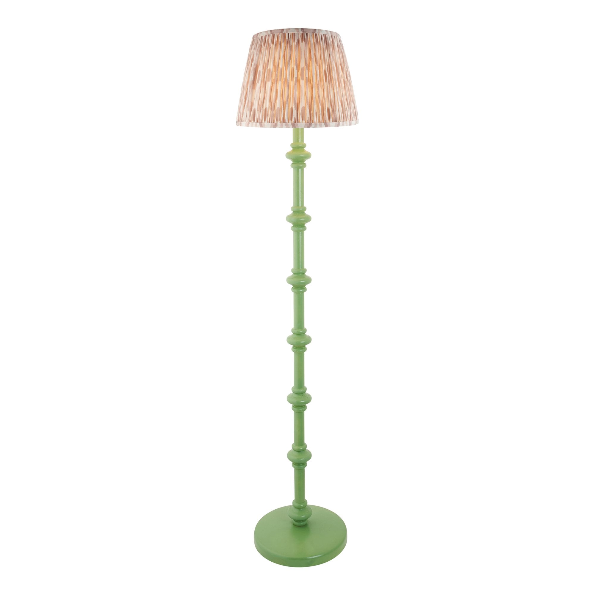Endon Carnaby Satin Cotswold Green Floor Lamp & Ikat 35cm Neutral Shade