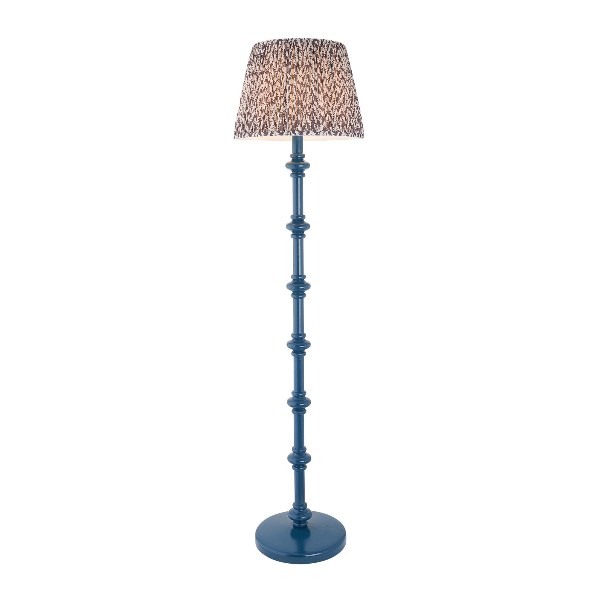 Endon Carnaby Satin Marlin Blue Floor Lamp & Leaf 35cm Pearl Grey Shade