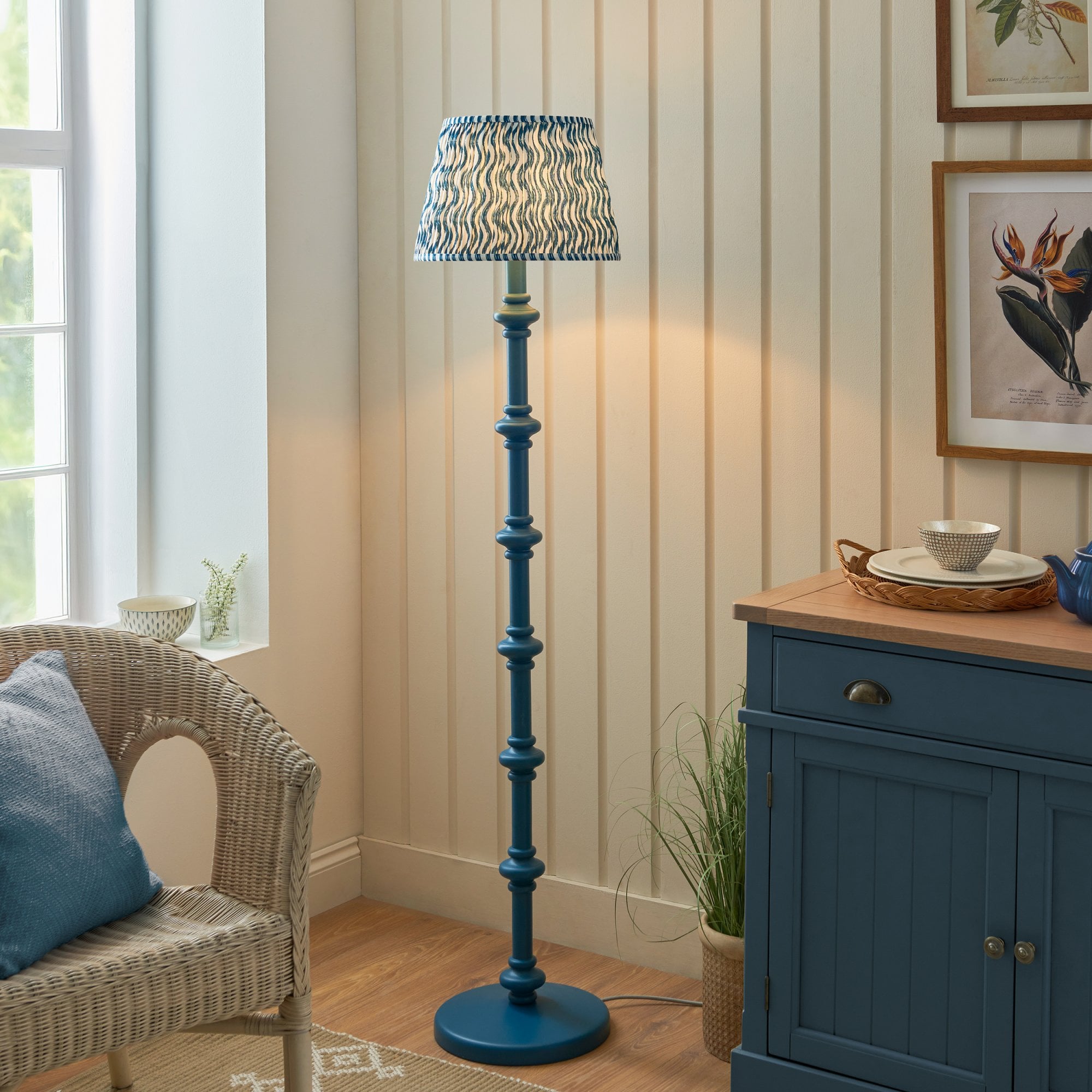 Endon Carnaby Satin Marlin Blue Floor Lamp & Ripple 35cm Marlin Blue Shade