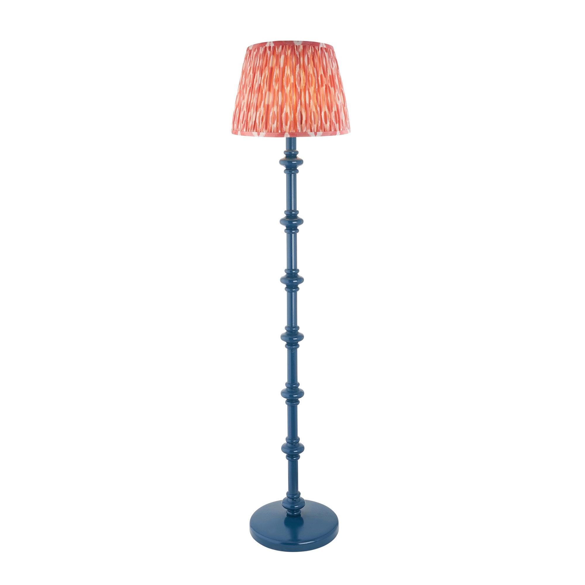Endon Carnaby Satin Marlin Blue Floor Lamp & Ikat 35cm Coral Pink Shade