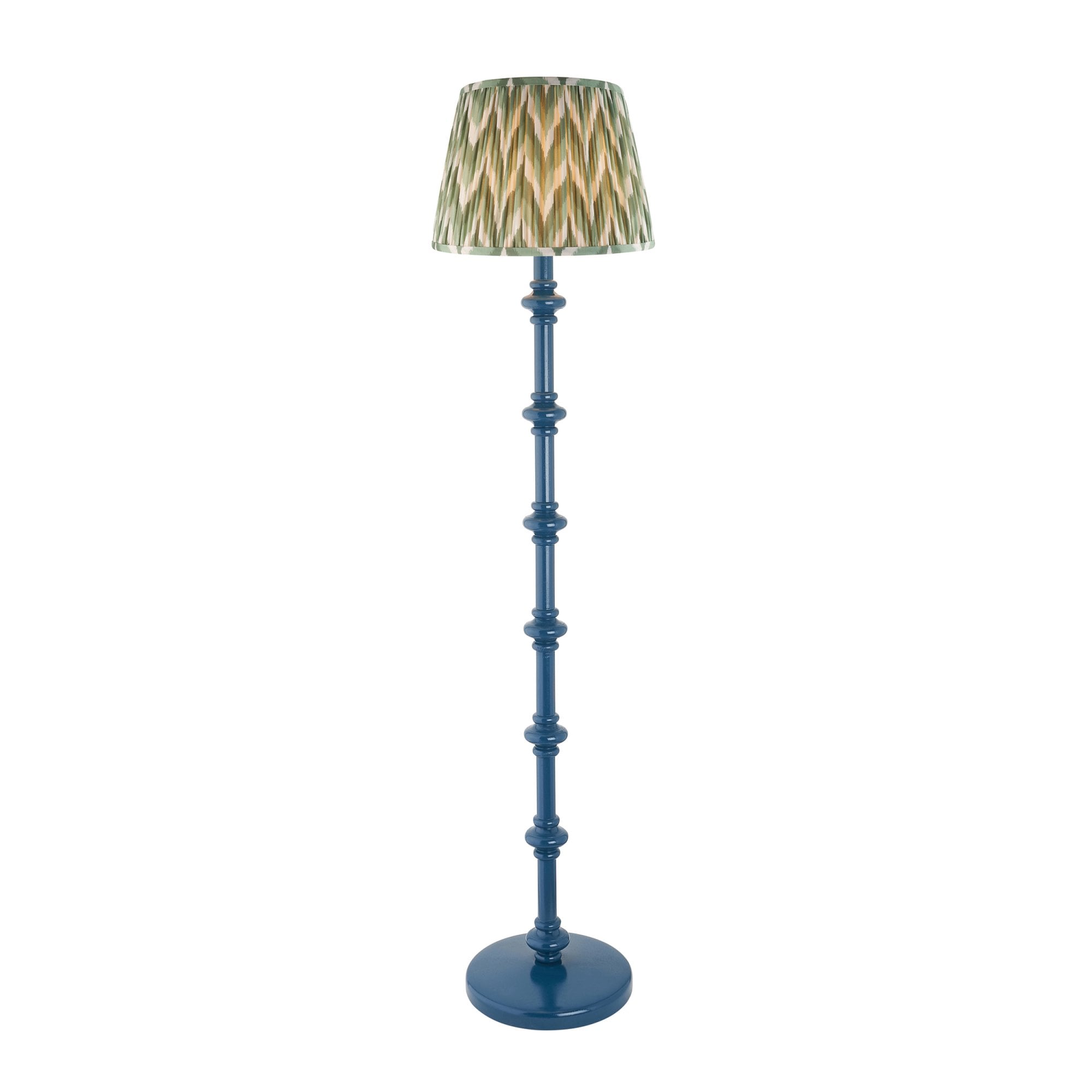 Endon Carnaby Satin Marlin Blue Floor Lamp & Zigzag 35cm Cotswold Green Shade