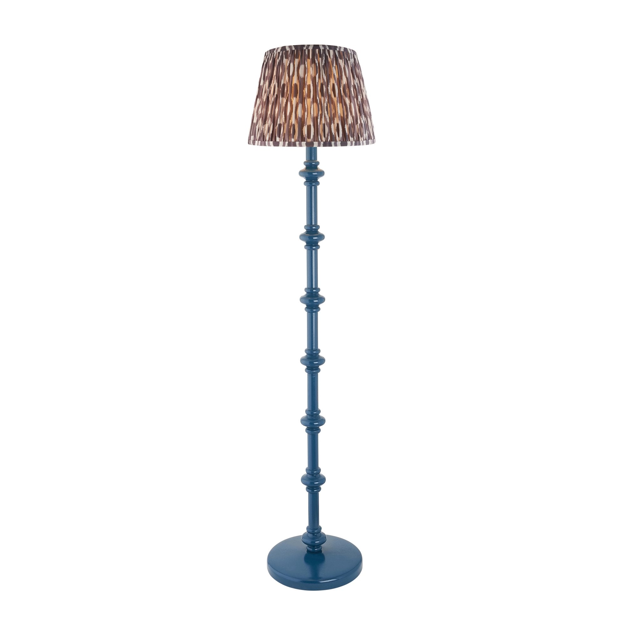 Endon Carnaby Satin Marlin Blue Floor Lamp & Ikat 35cm Pearl Grey Shade