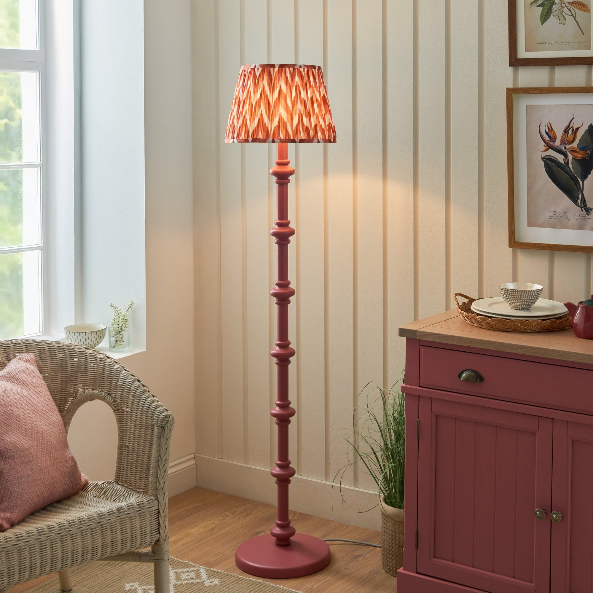 Endon Carnaby Satin Pink Clay Floor Lamp & Zigzag 35cm Apricot Orange Shade