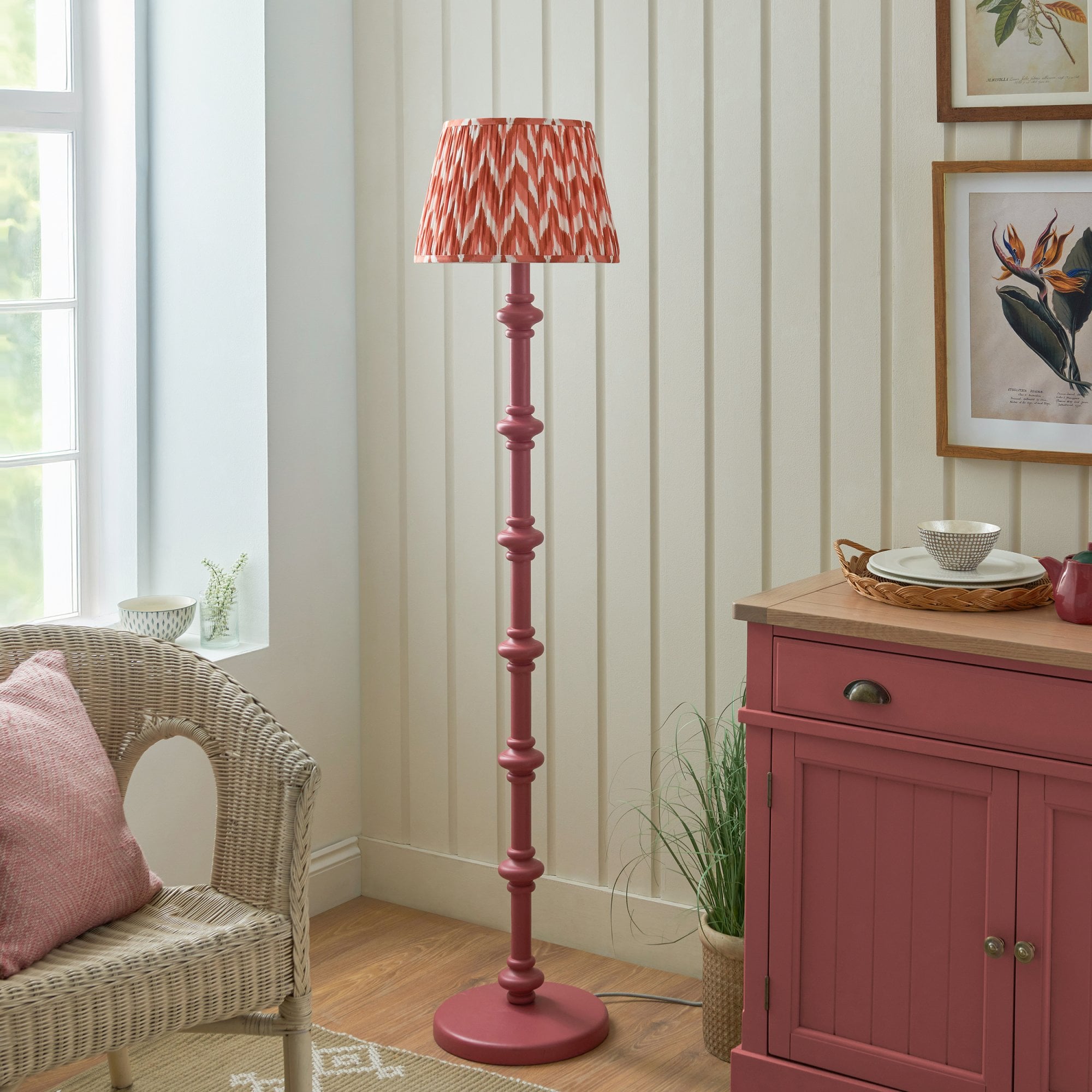 Endon Carnaby Satin Pink Clay Floor Lamp & Zigzag 35cm Apricot Orange Shade