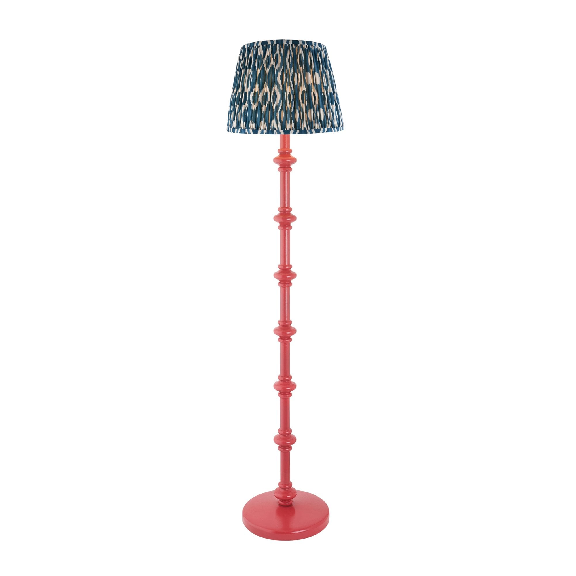 Endon Carnaby Satin Pink Clay Floor Lamp & Ikat 35cm Marlin Blue Shade