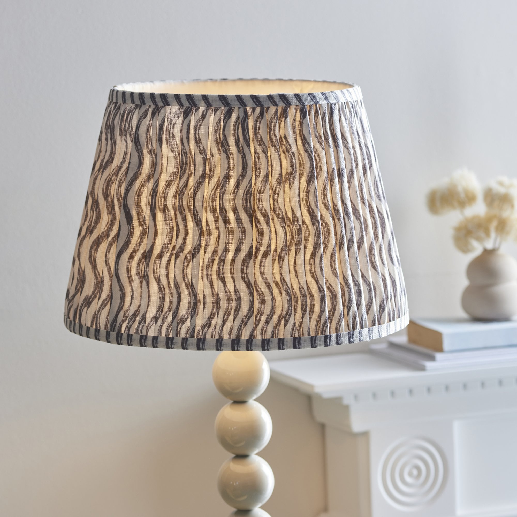 Endon Higgledy Gloss Almond White Floor Lamp & Ripple 35cm Pearl Grey Shade