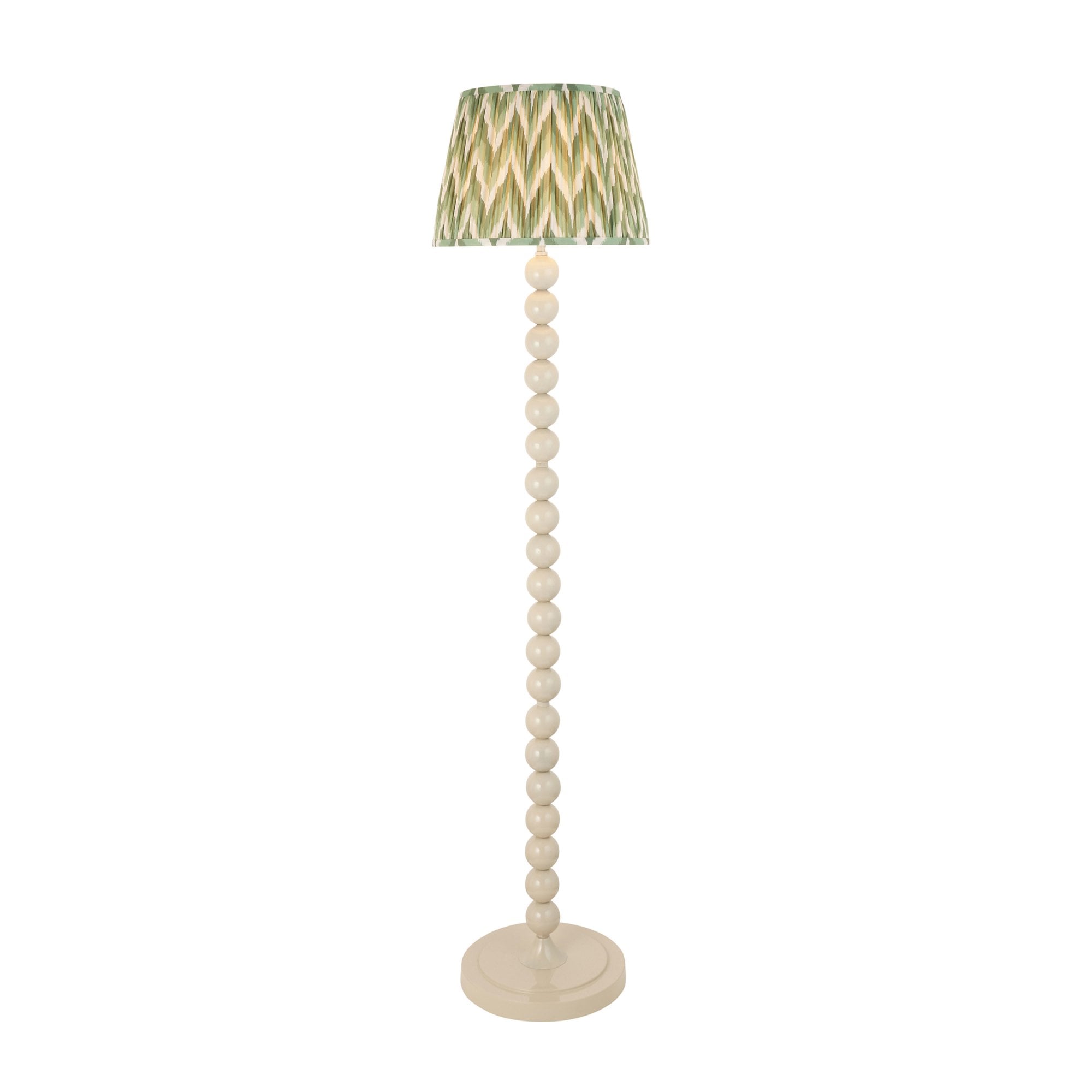 Endon Higgledy Gloss Almond White Floor Lamp & Zigzag 35cm Cotswold Green Shade