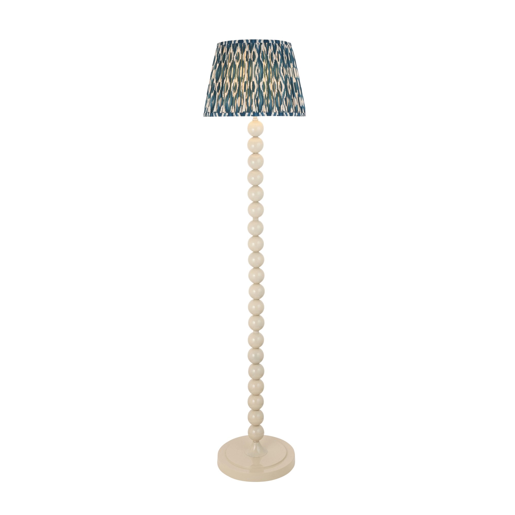 Endon Higgledy Gloss Almond White Floor Lamp & Ikat 35cm Marlin Blue Shade