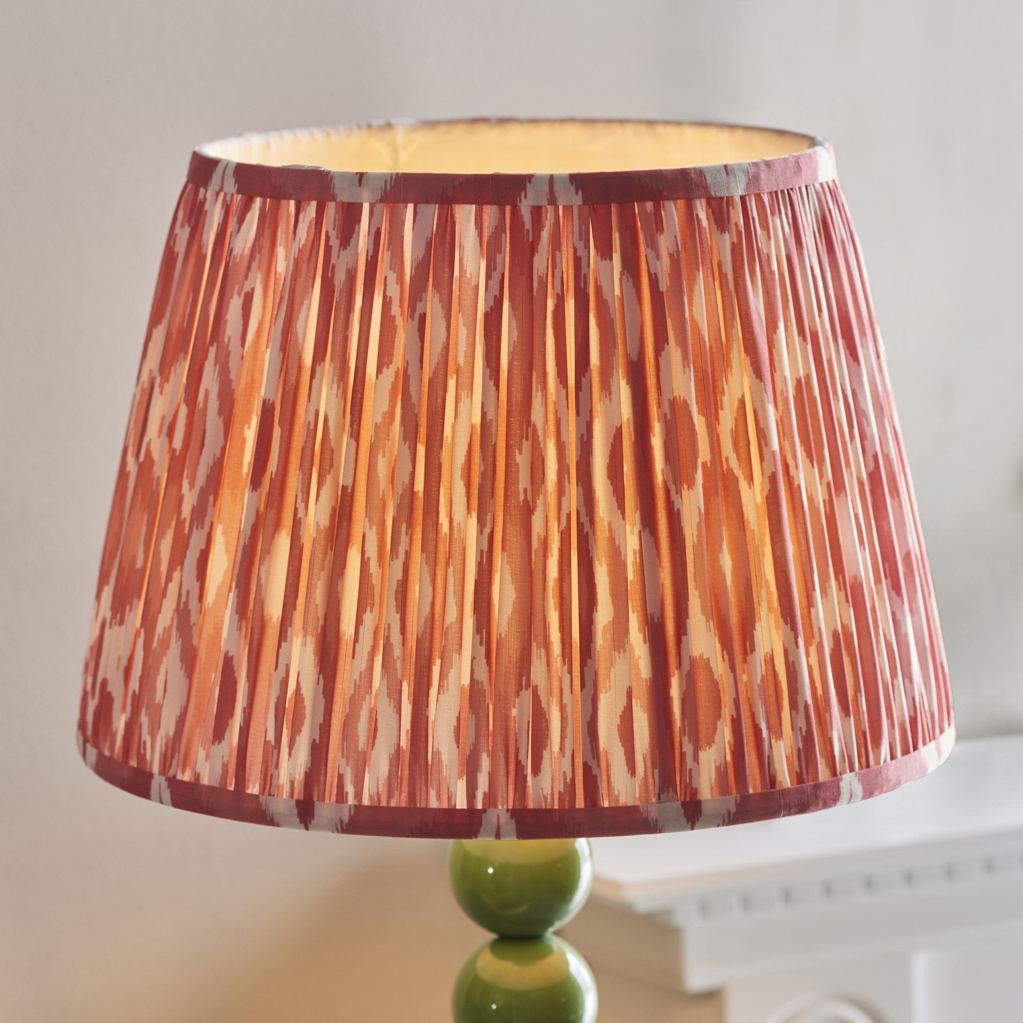 Endon Higgledy Gloss Cotswold Green Floor Lamp & Ikat 35cm Coral Pink Shade