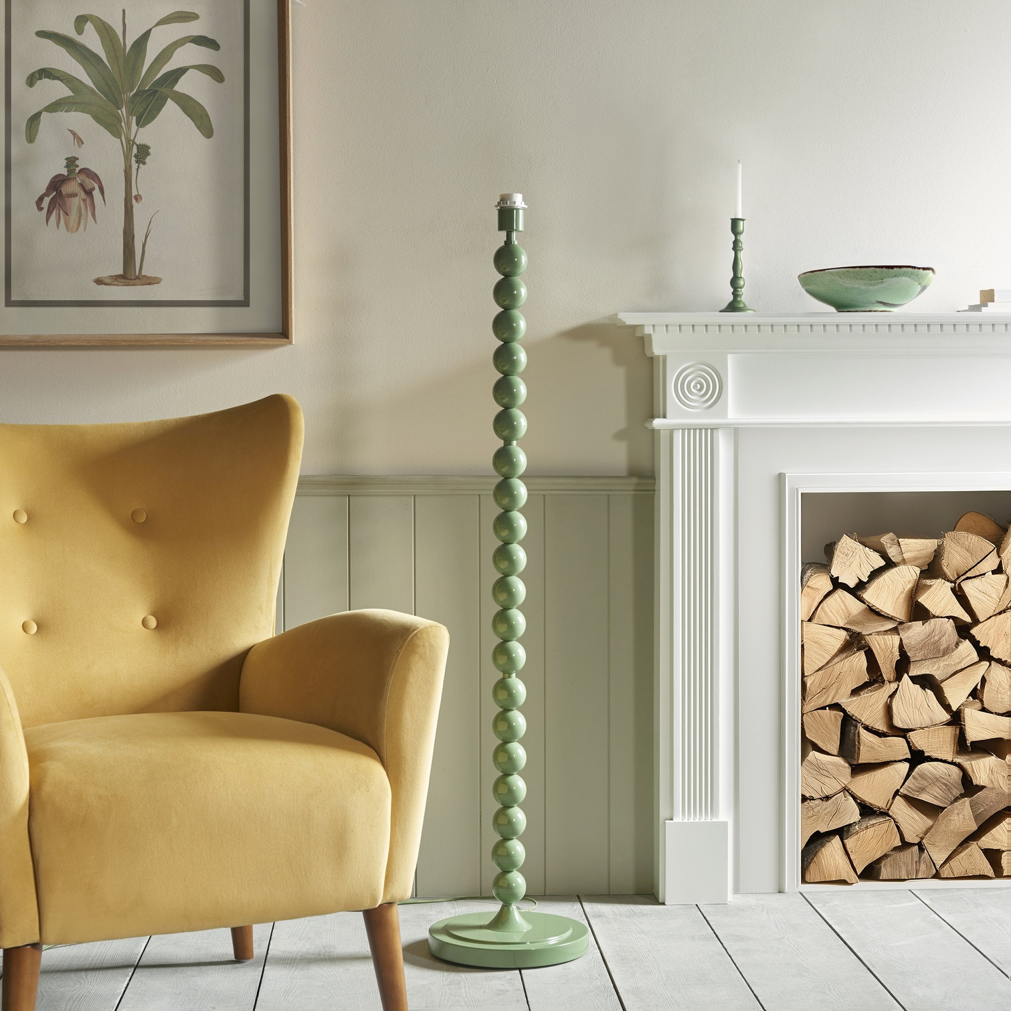 Endon Higgledy Gloss Cotswold Green Floor Lamp & Ripple 35cm Pearl Grey Shade