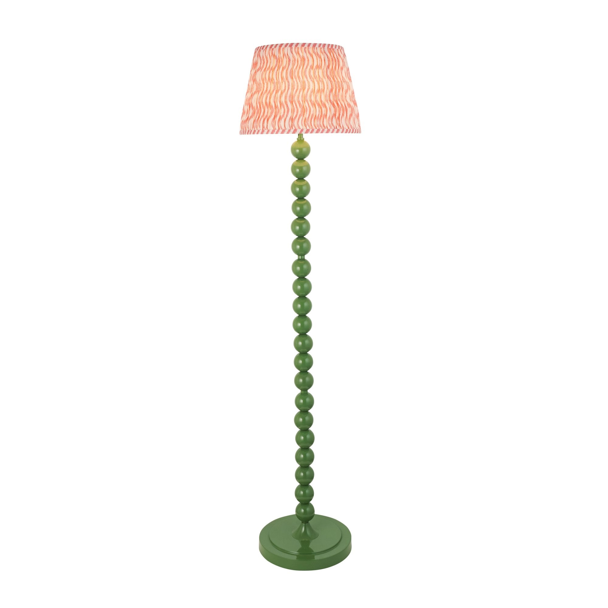 Endon Higgledy Gloss Cotswold Green Floor Lamp & Ripple 35cm Coral Pink Shade