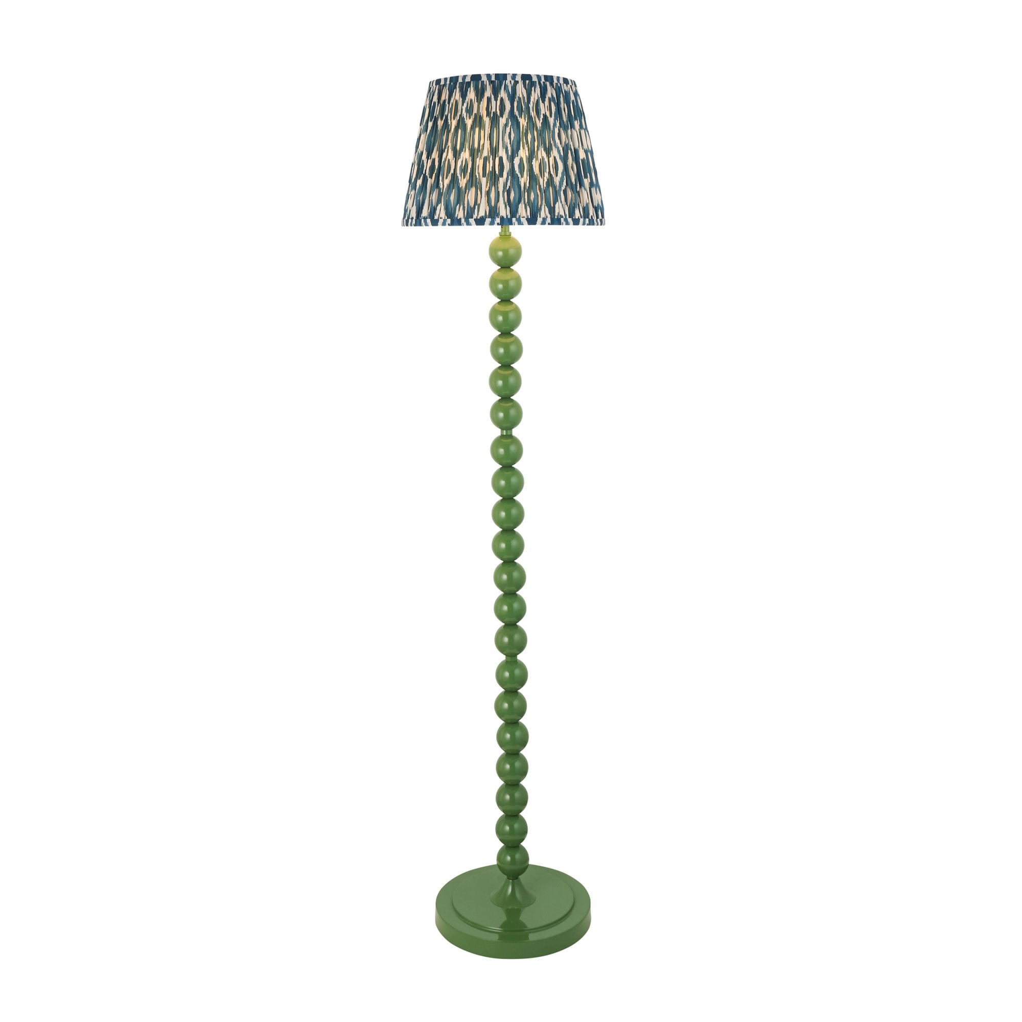 Endon Higgledy Gloss Cotswold Green Floor Lamp & Ikat 35cm Marlin Blue Shade