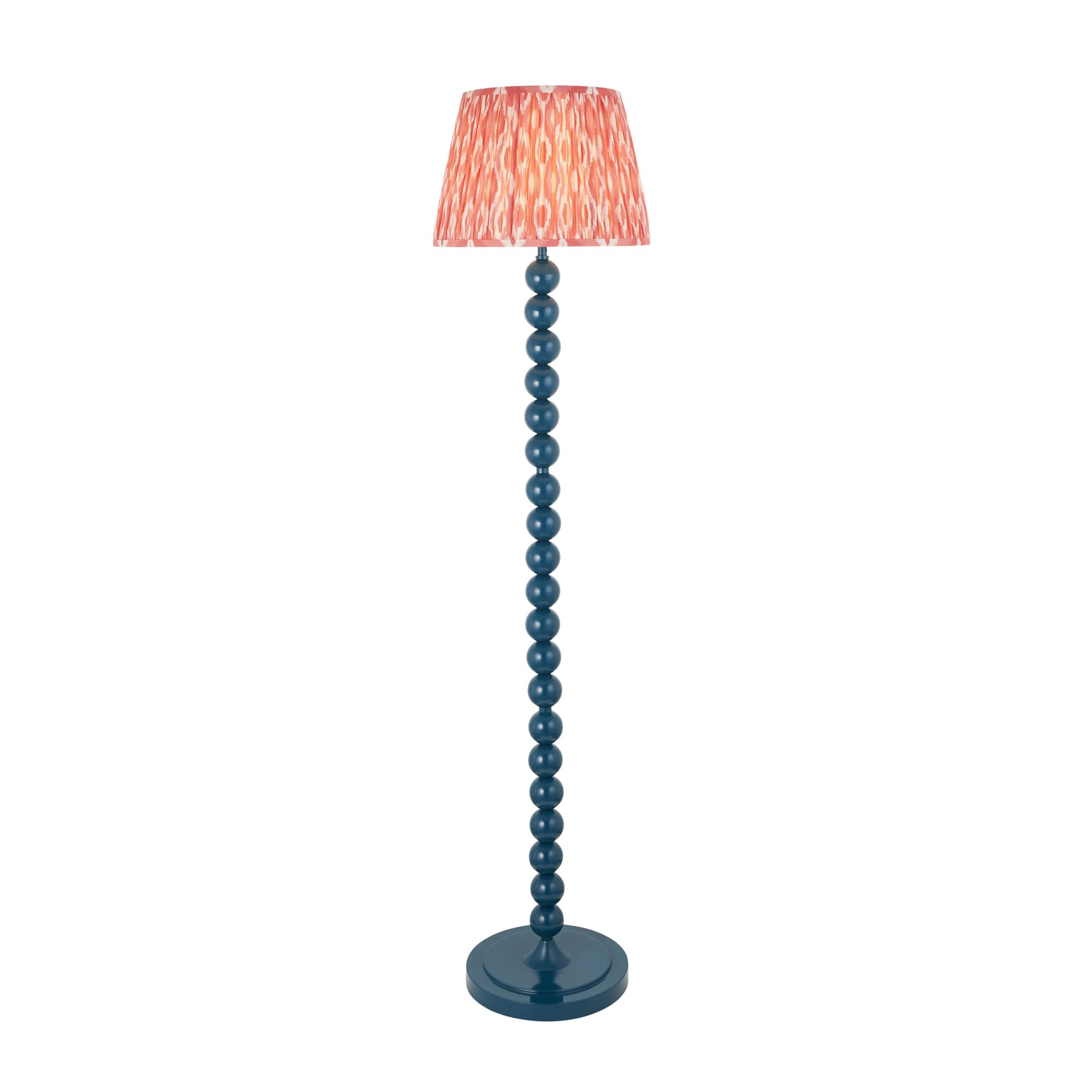 Endon Higgledy Gloss Marlin Blue Floor Lamp & Ikat 35cm Coral Pink Shade