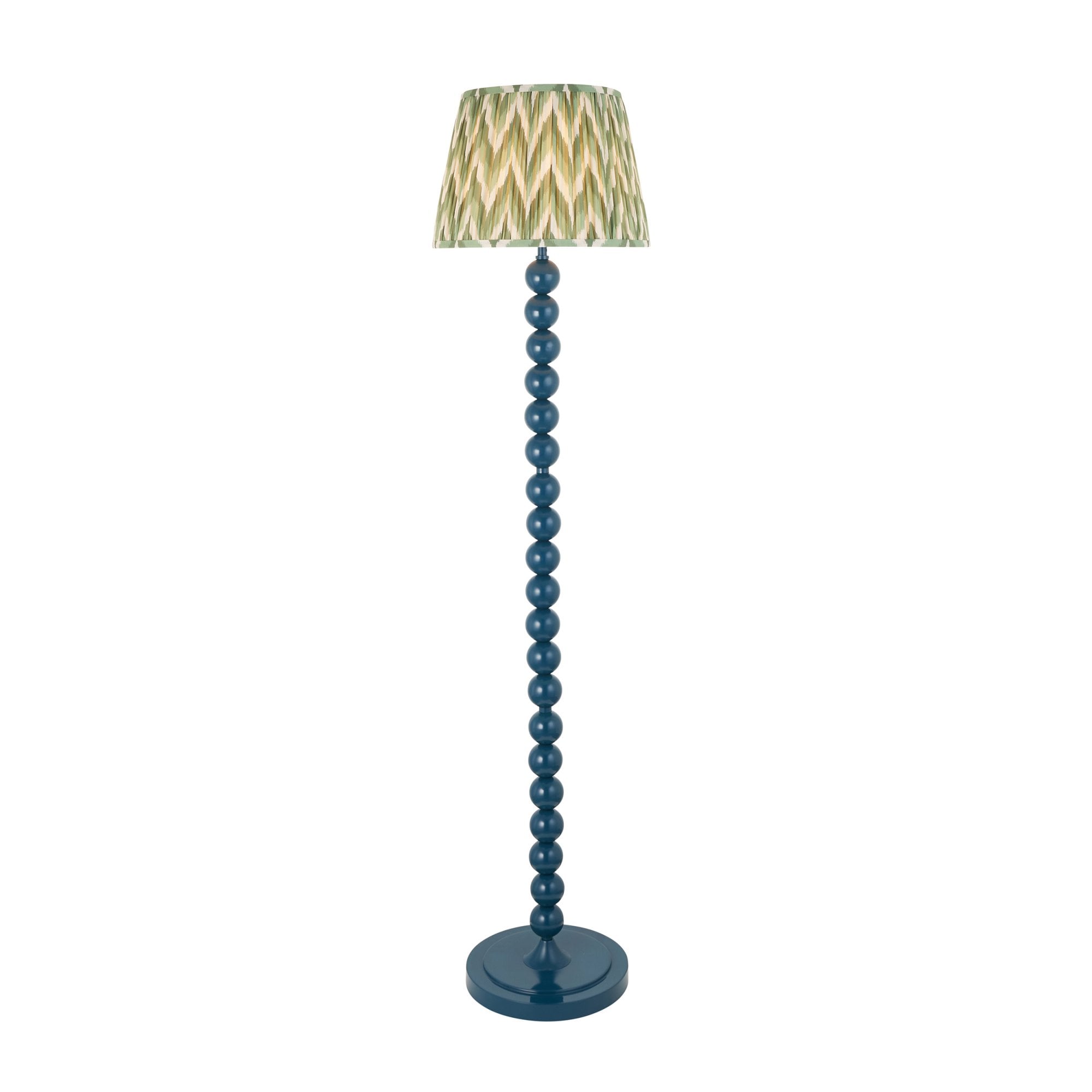 Endon Higgledy Gloss Marlin Blue Floor Lamp & Zigzag 35cm Cotswold Green Shade