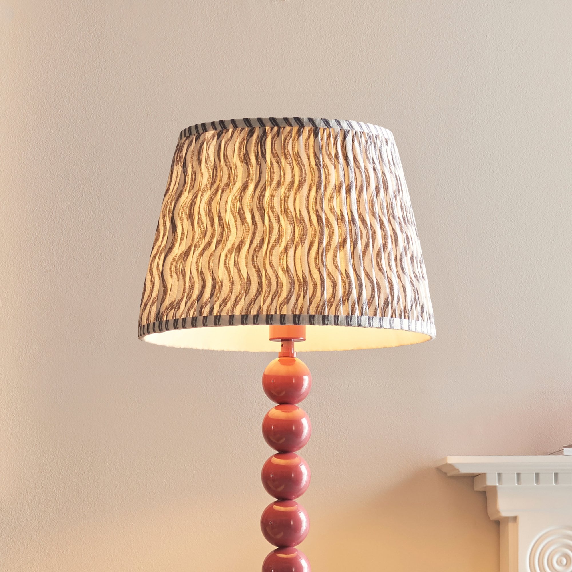 Endon Higgledy Gloss Pink Clay Floor Lamp & Ripple 35cm Pearl Grey Shade