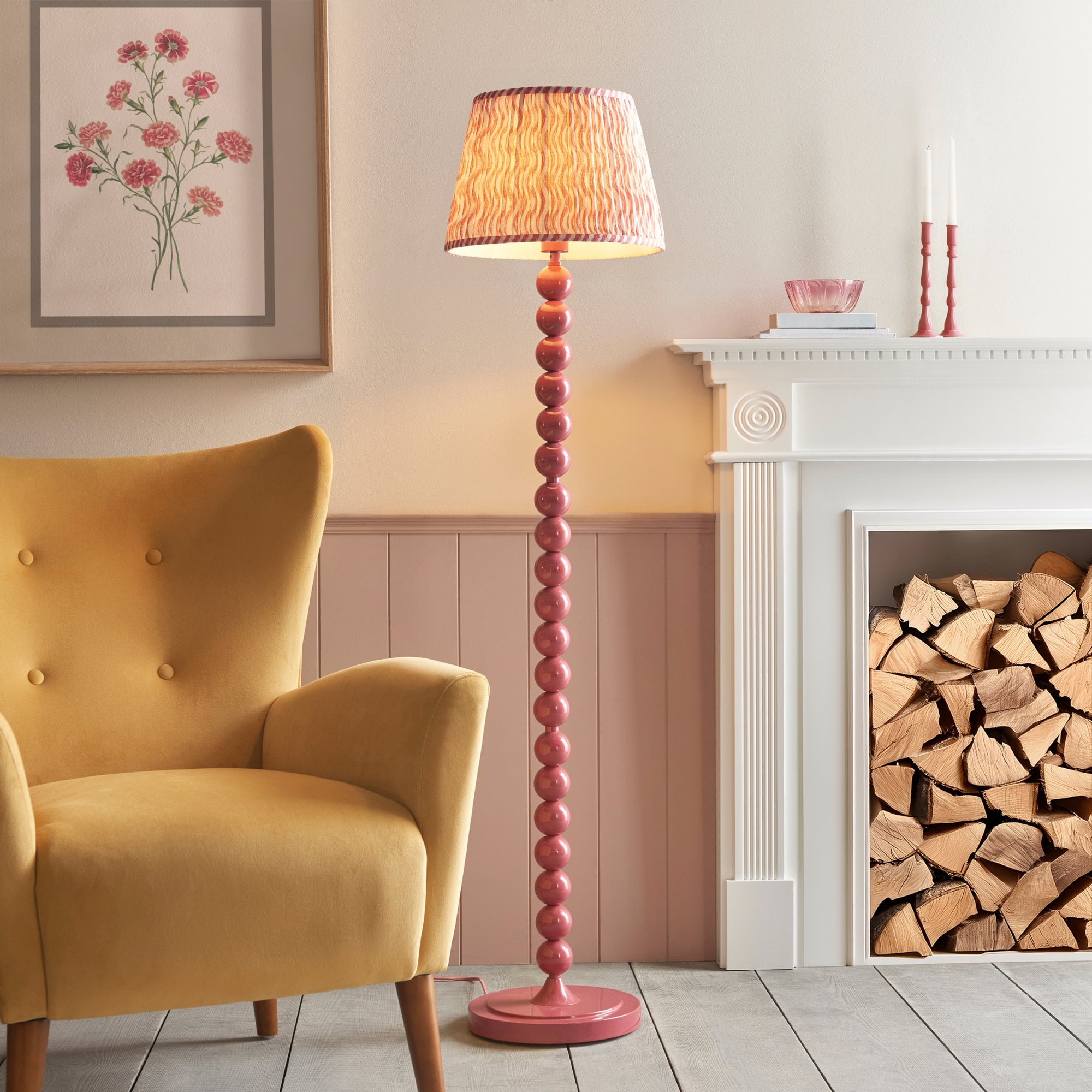 Endon Higgledy Gloss Pink Clay Floor Lamp & Ripple 35cm Coral Pink Shade