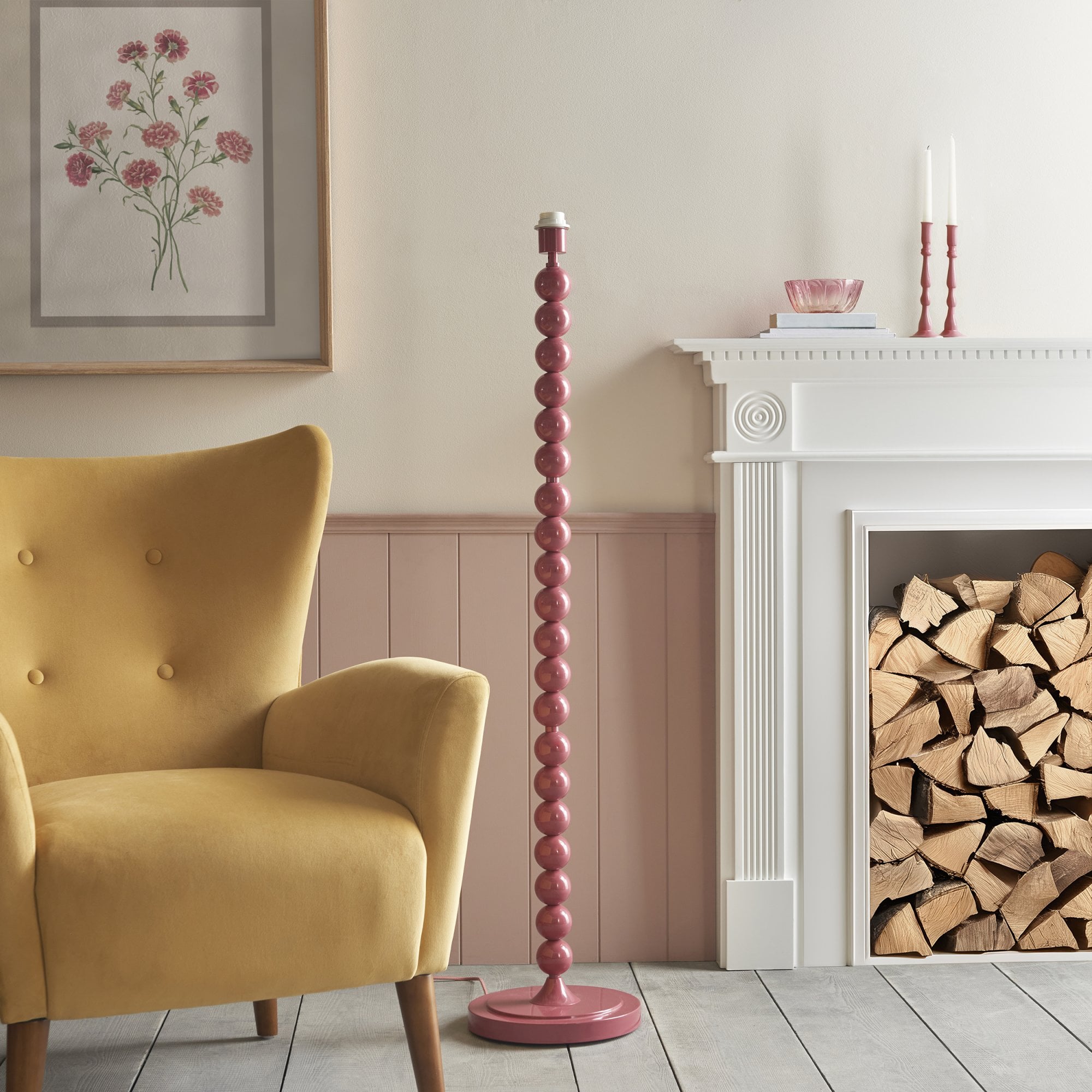 Endon Higgledy Gloss Pink Clay Floor Lamp & Zigzag 35cm Apricot Orange Shade