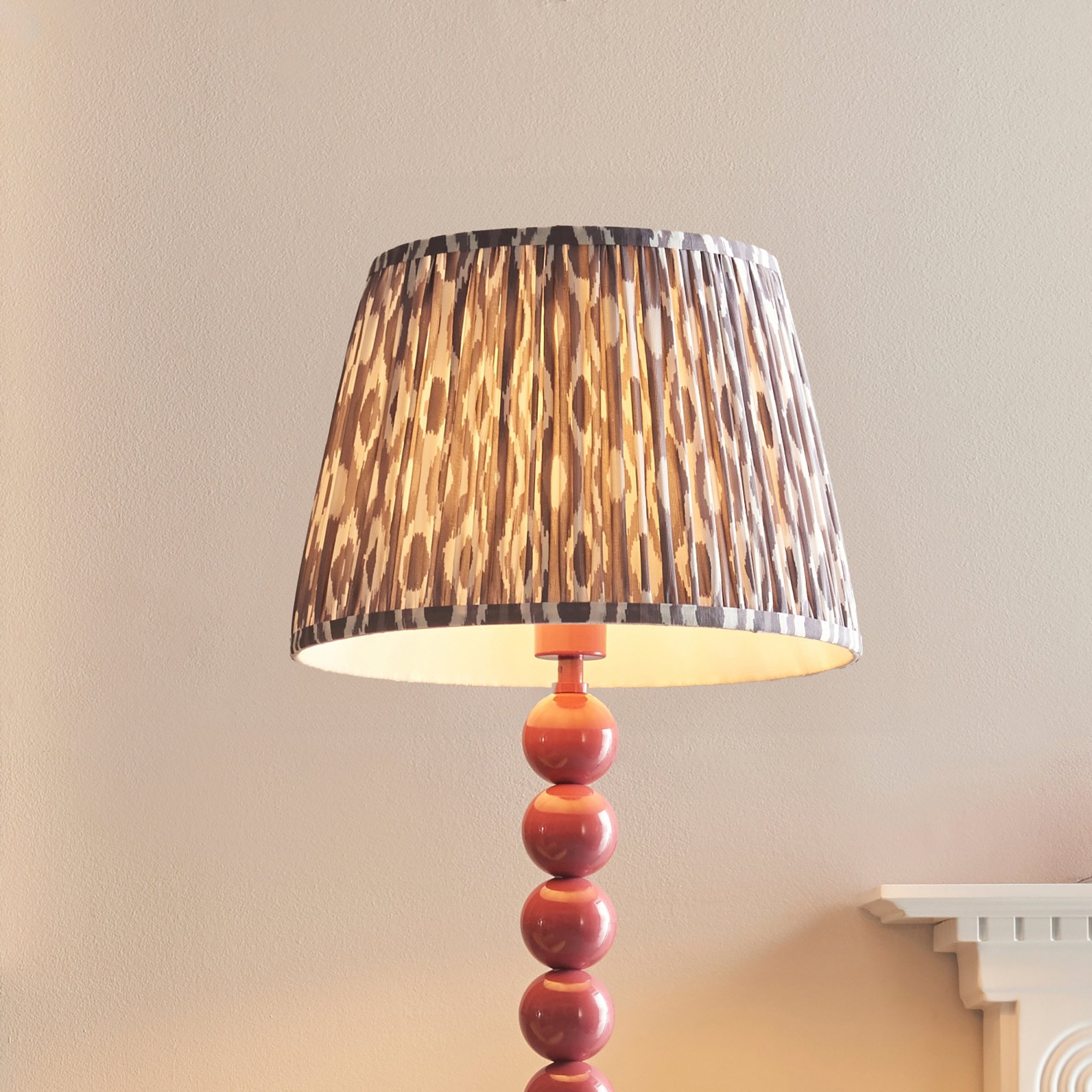 Endon Higgledy Gloss Pink Clay Floor Lamp & Ikat 35cm Pearl Grey Shade