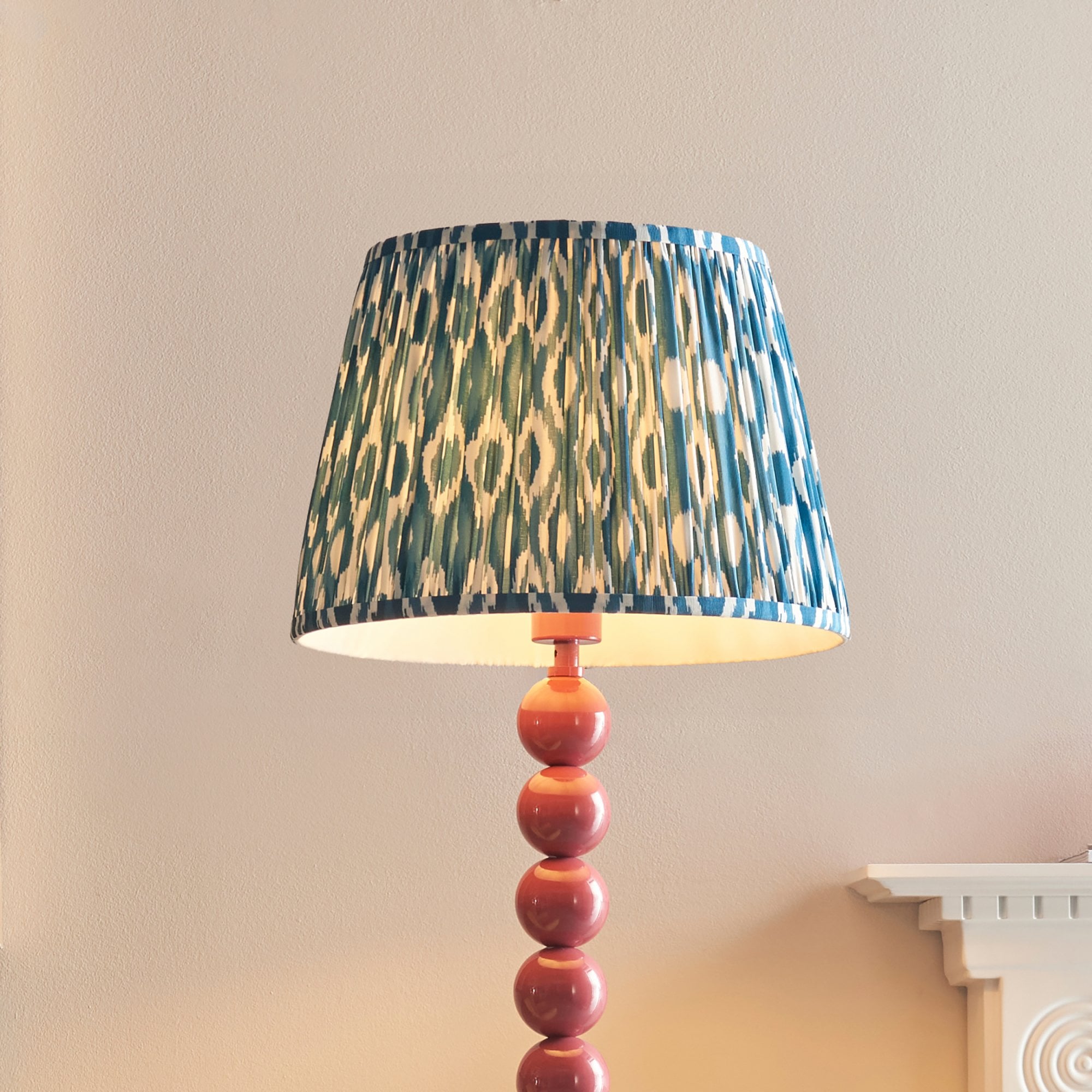 Endon Higgledy Gloss Pink Clay Floor Lamp & Ikat 35cm Marlin Blue Shade