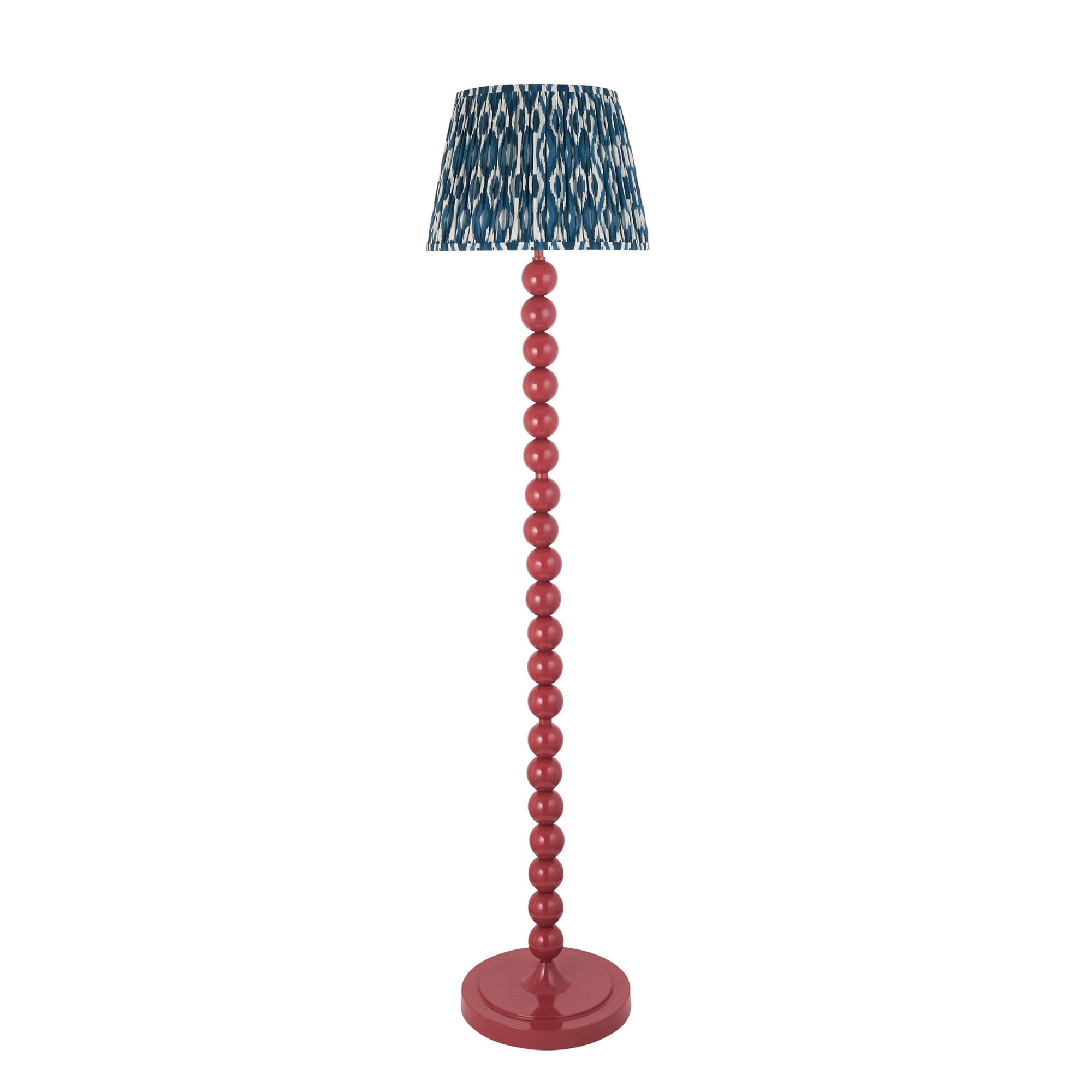 Endon Higgledy Gloss Pink Clay Floor Lamp & Ikat 35cm Marlin Blue Shade