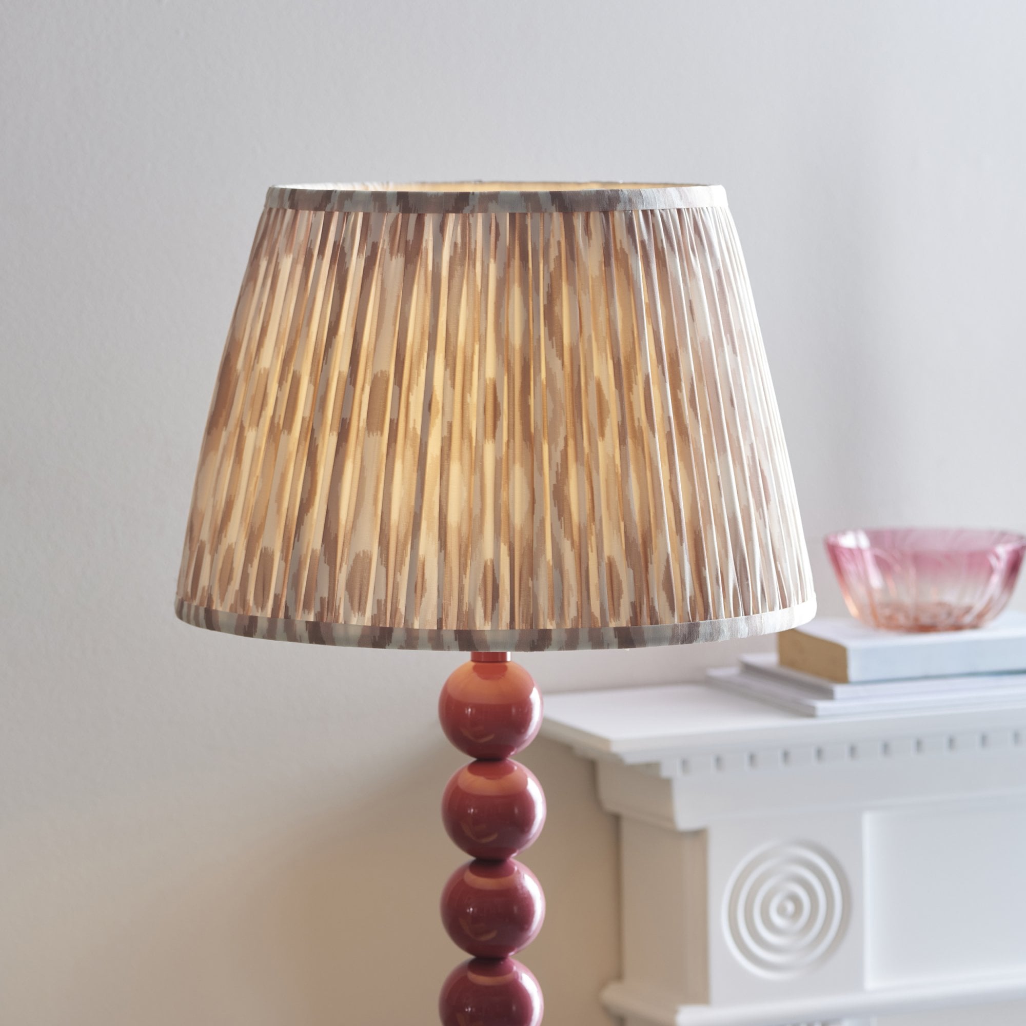Endon Higgledy Gloss Pink Clay Floor Lamp & Ikat 35cm Neutral Shade